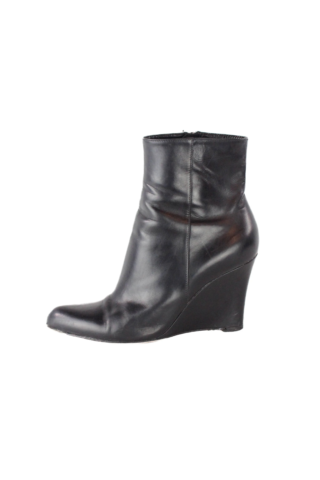 Black leather wedges boots
