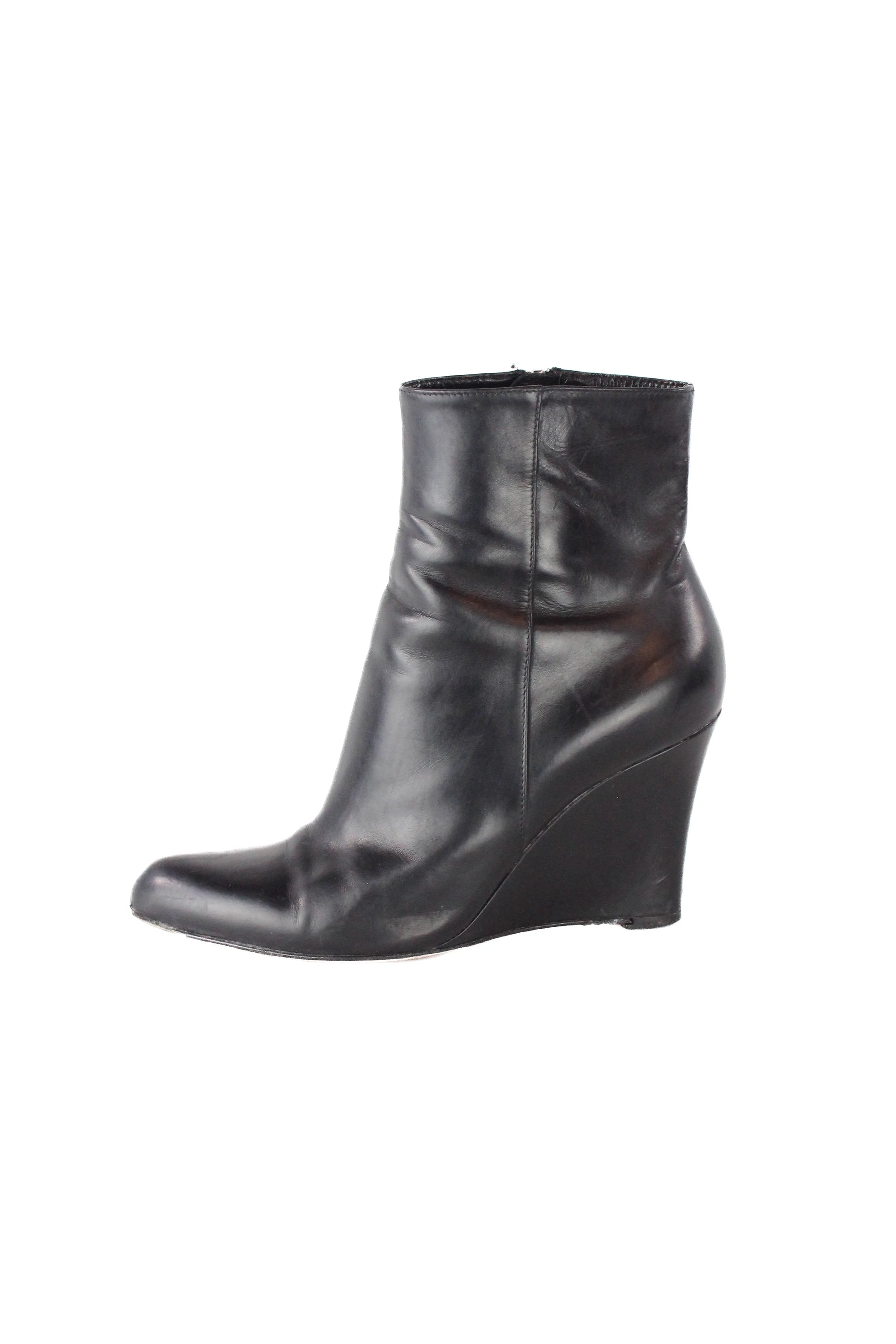 Black leather wedges boots