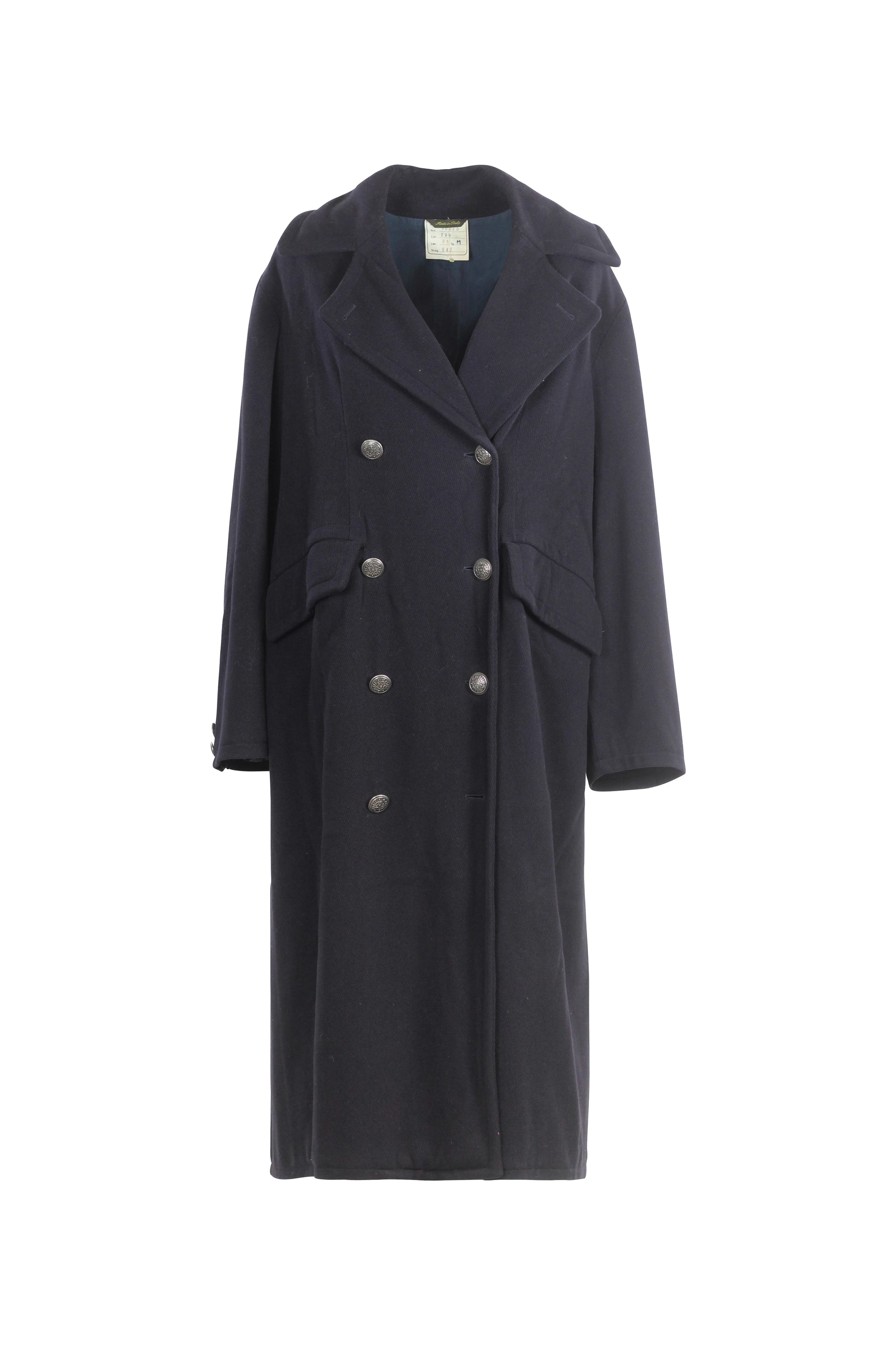 Navy Wool Maxi Coat with Gold Buttons