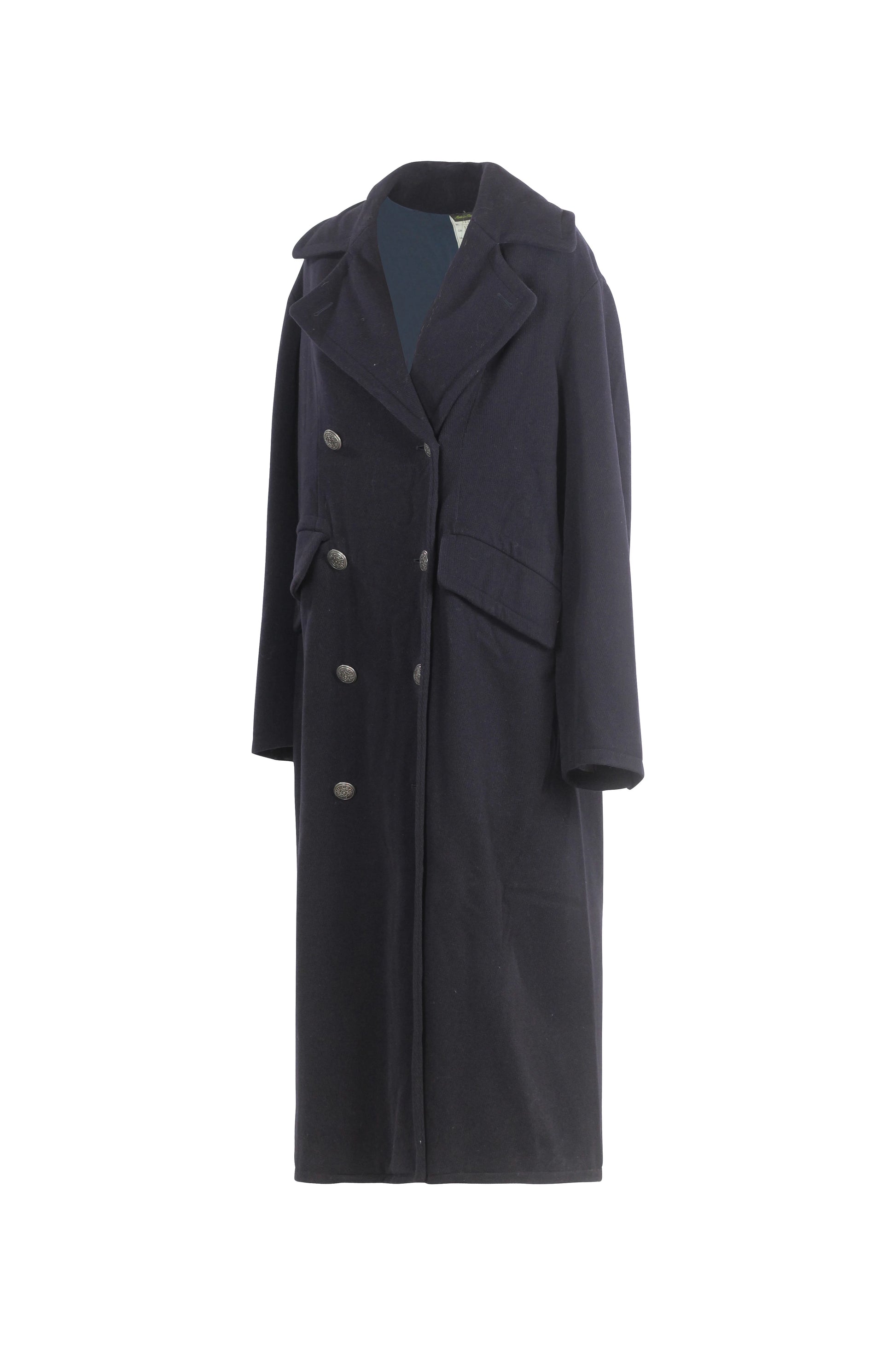 Navy Wool Maxi Coat with Gold Buttons