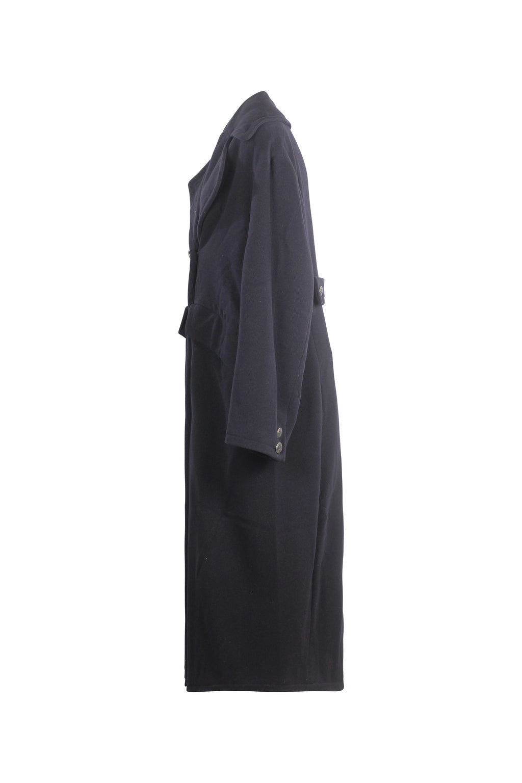 Navy Wool Maxi Coat with Gold Buttons
