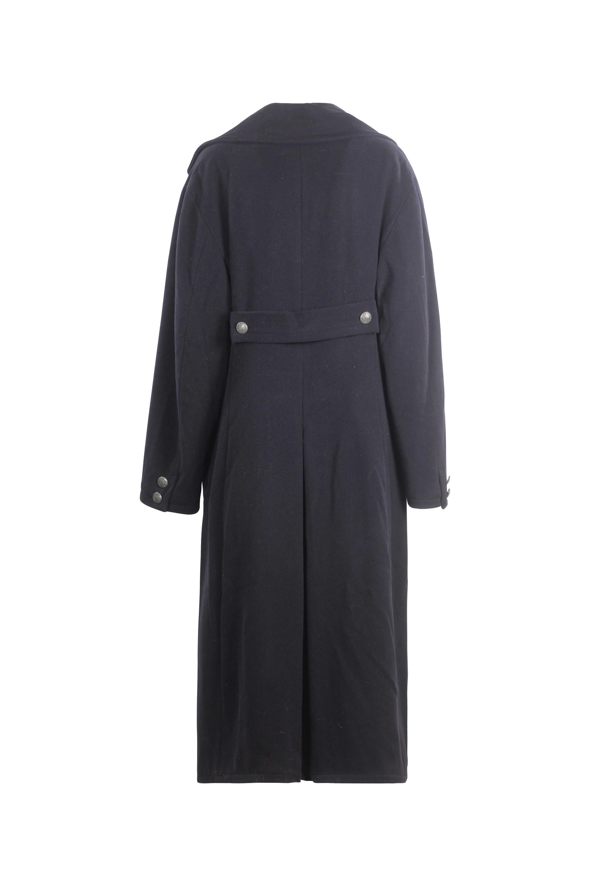 Navy Wool Maxi Coat with Gold Buttons