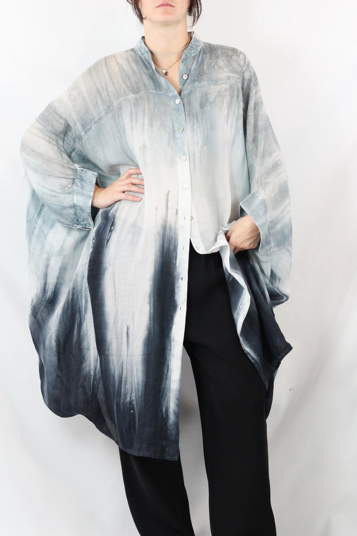 Gauze Linen Shirt Dress Shibori Tie-Dye