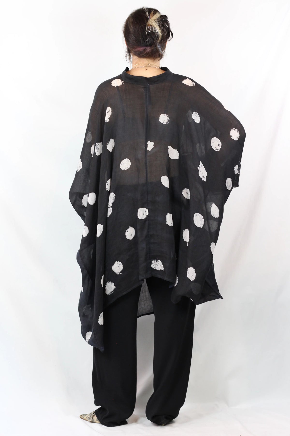 Gauze Linen Oversized Dot-Print Shirt Dress