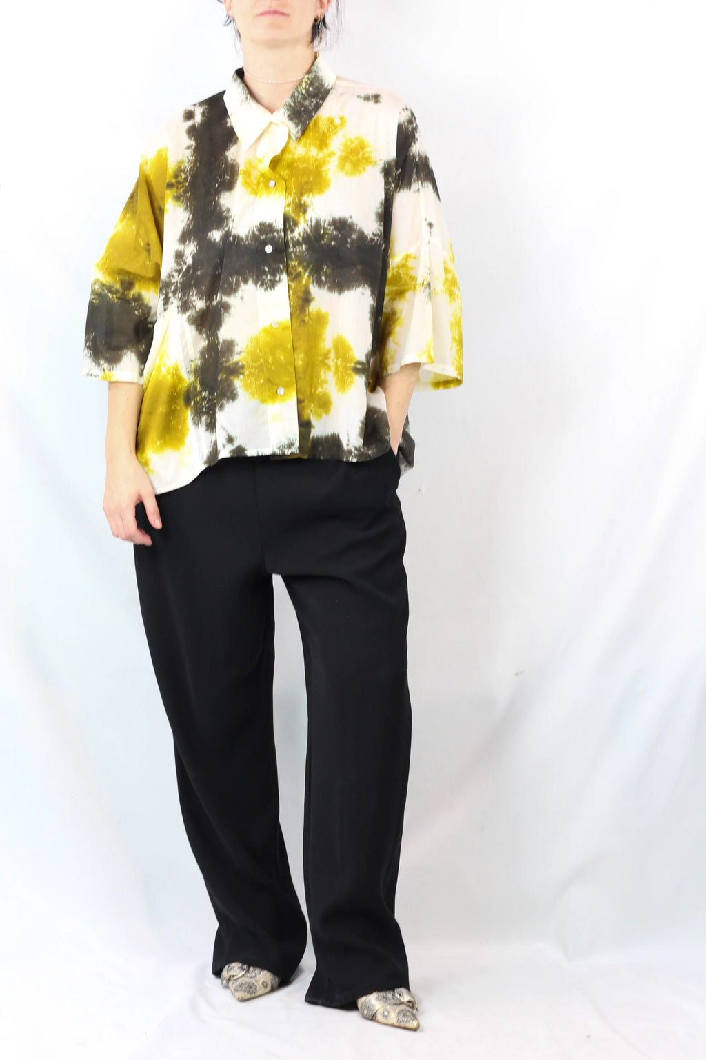 Camicia oversize in lino garzato tie-dye