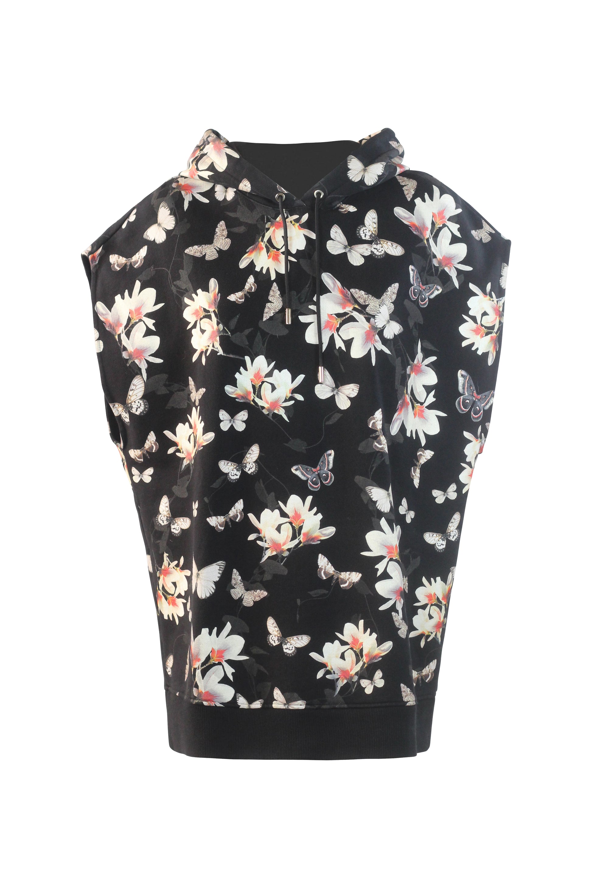Sleeveless Black Hoodie with Butterfly