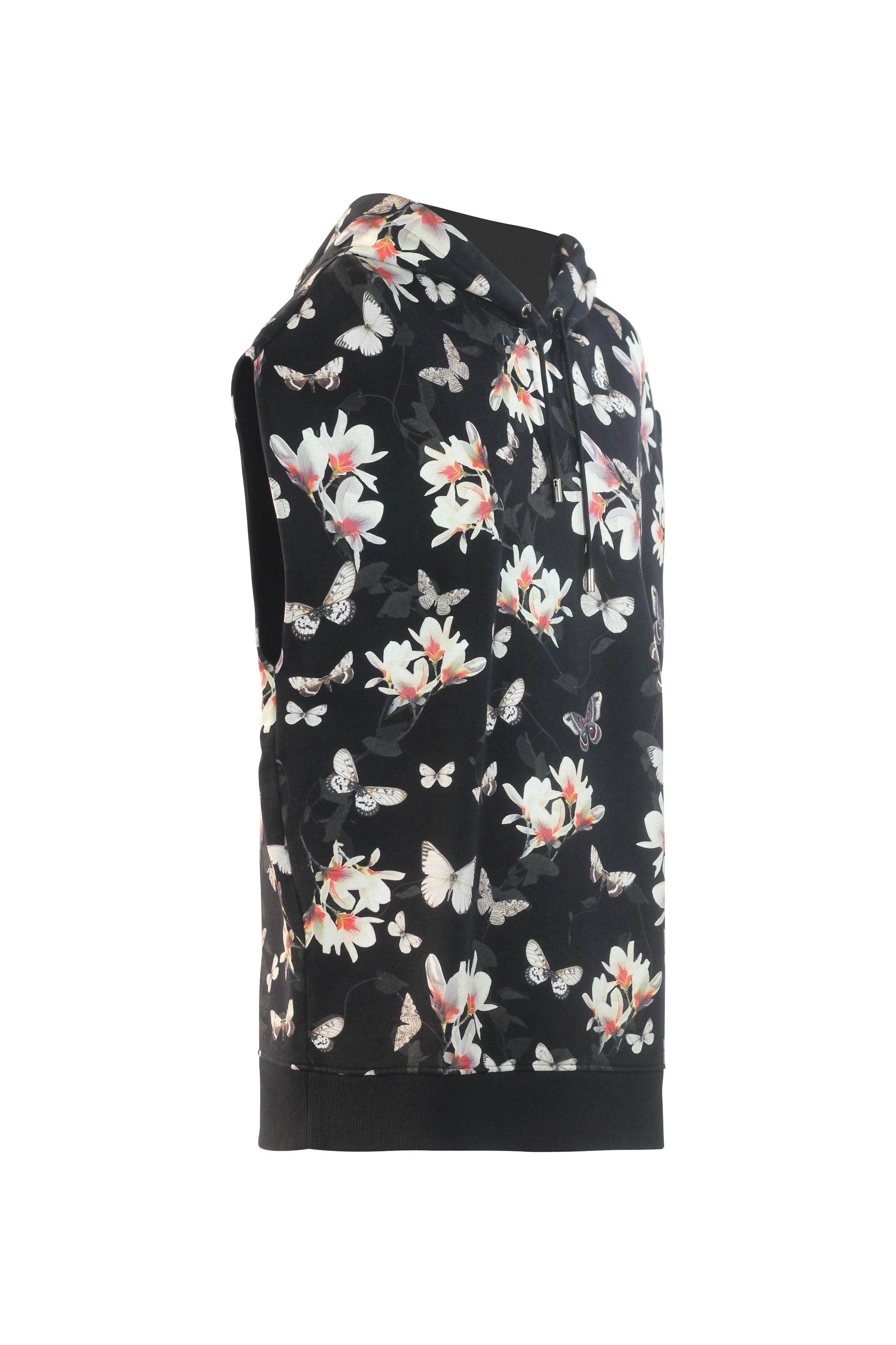 Sleeveless Black Hoodie with Butterfly