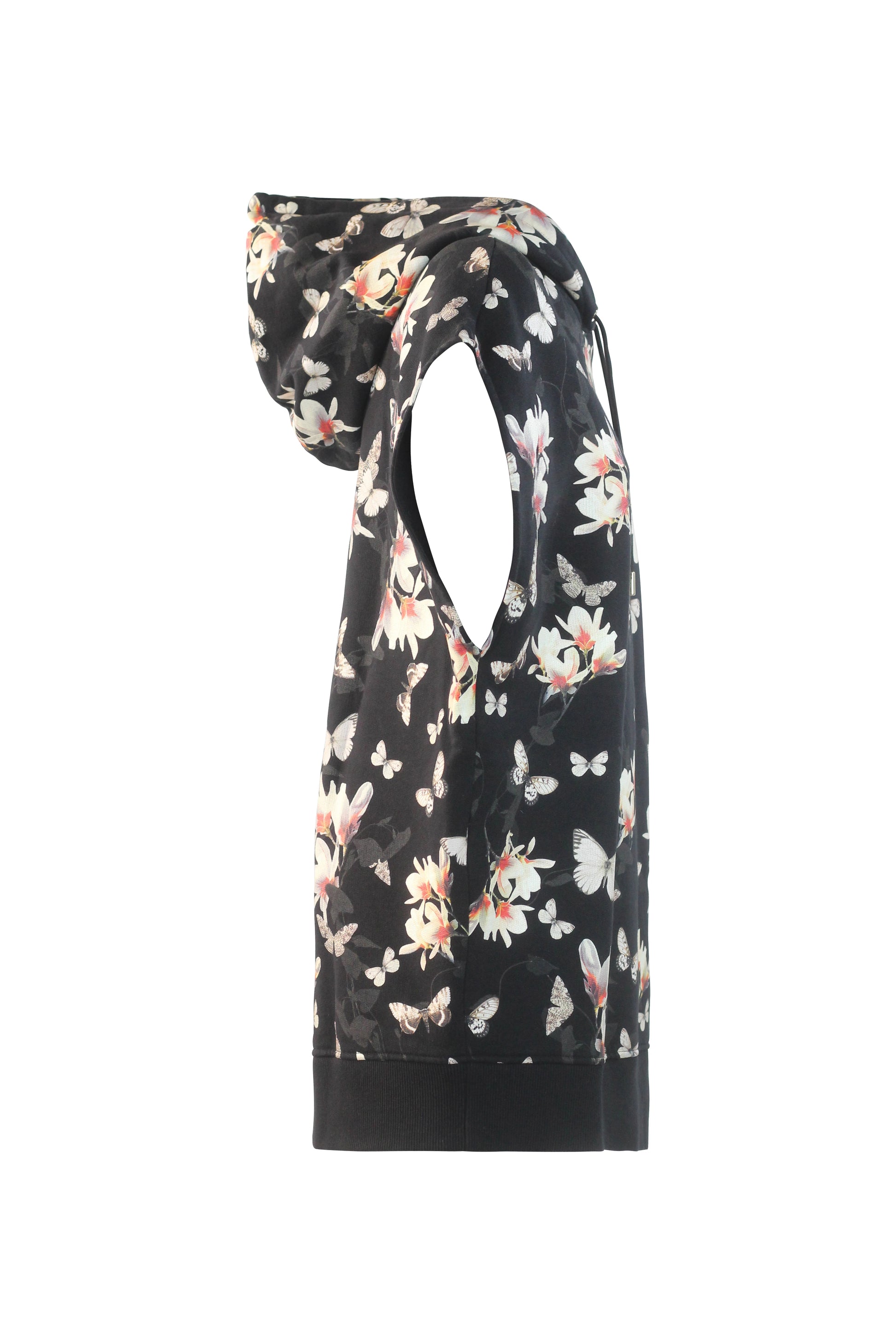 Sleeveless Black Hoodie with Butterfly