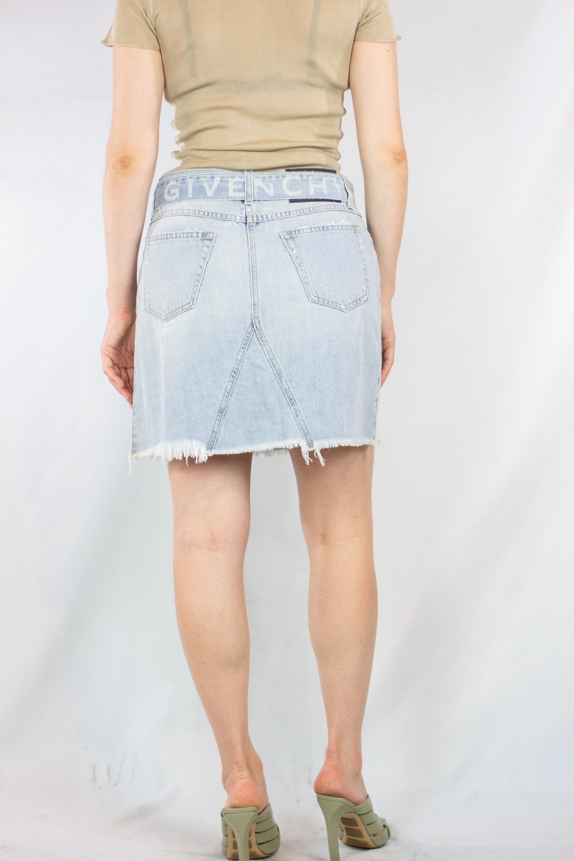 Light Denim Mini Skirt with Frayed Hem