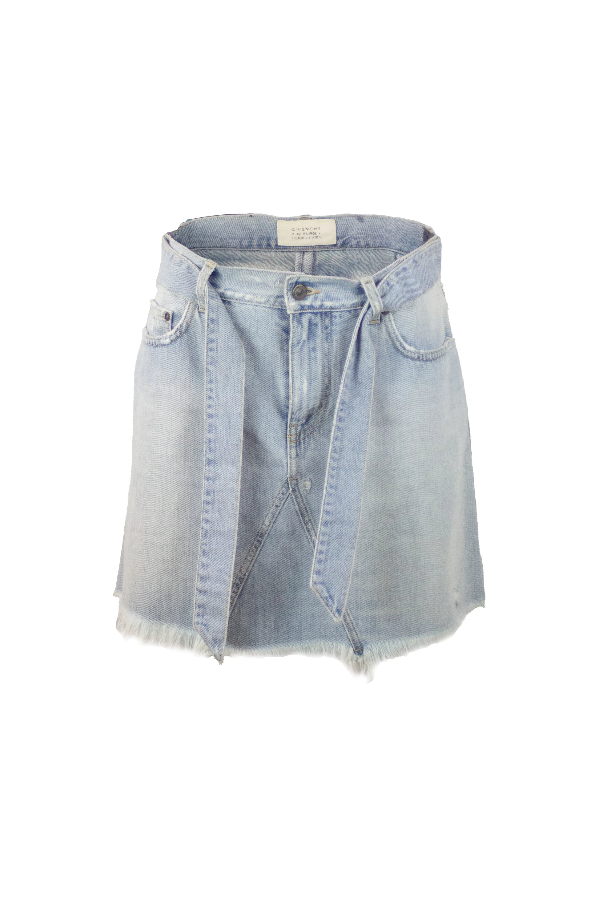 Light Denim Mini Skirt with Frayed Hem