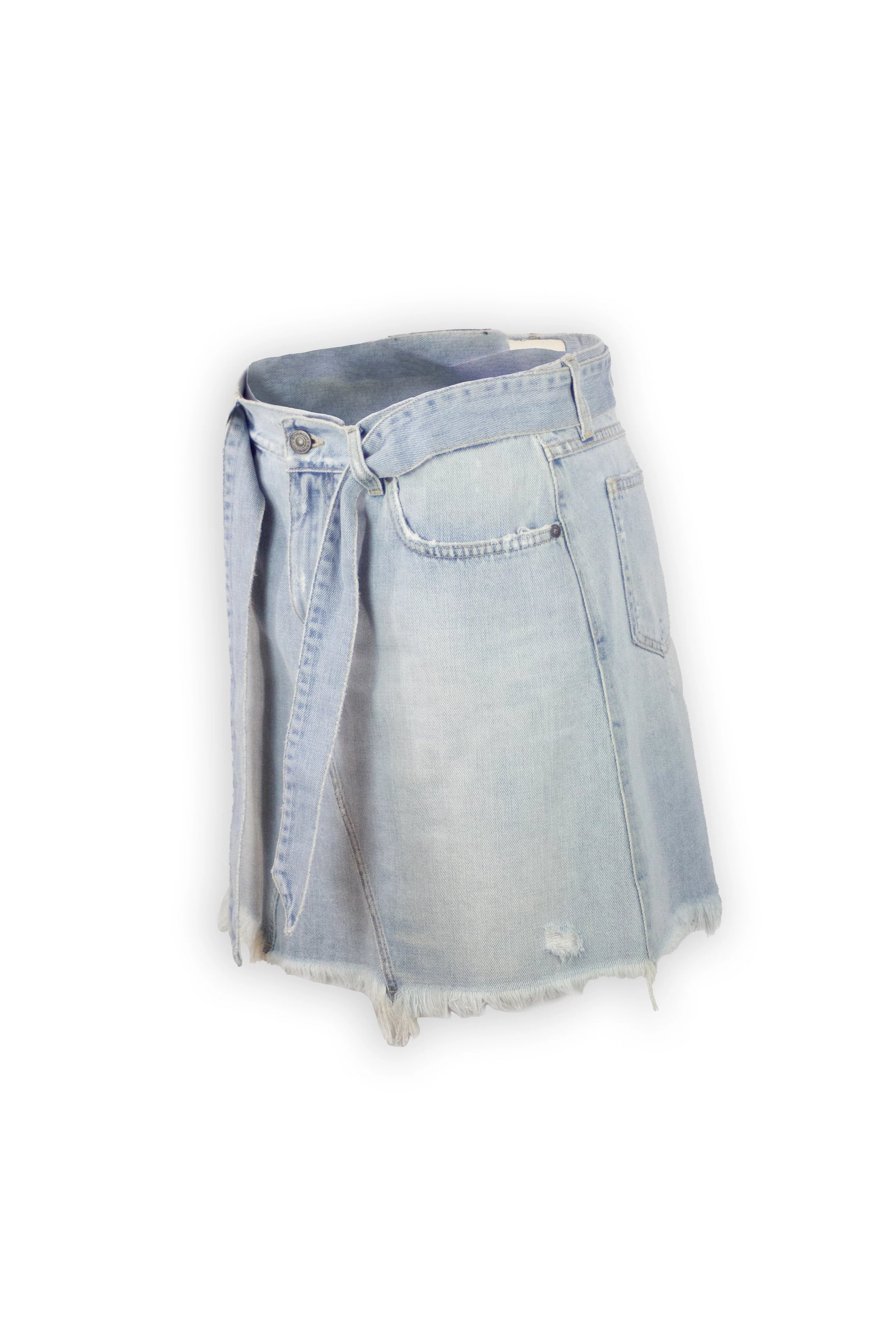 Light Denim Mini Skirt with Frayed Hem