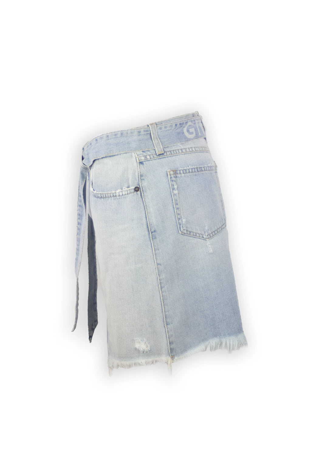 Light Denim Mini Skirt with Frayed Hem