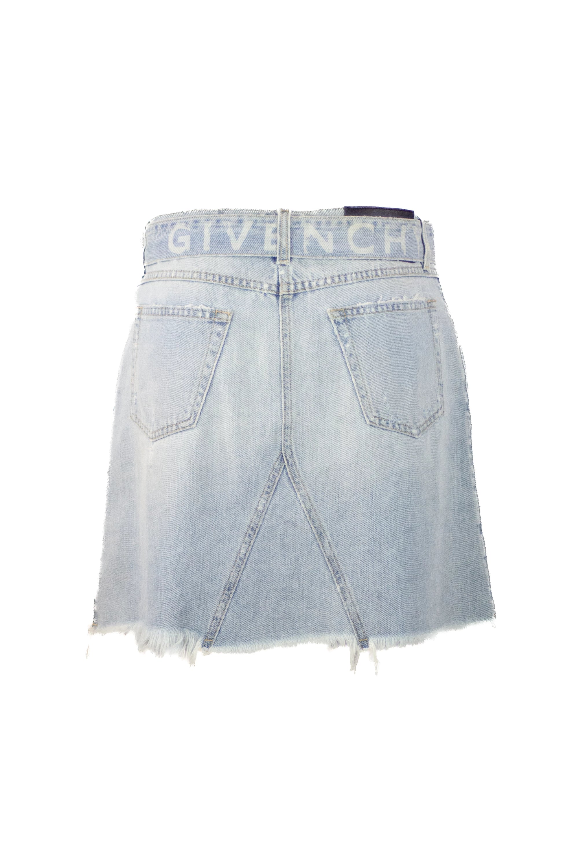 Light Denim Mini Skirt with Frayed Hem