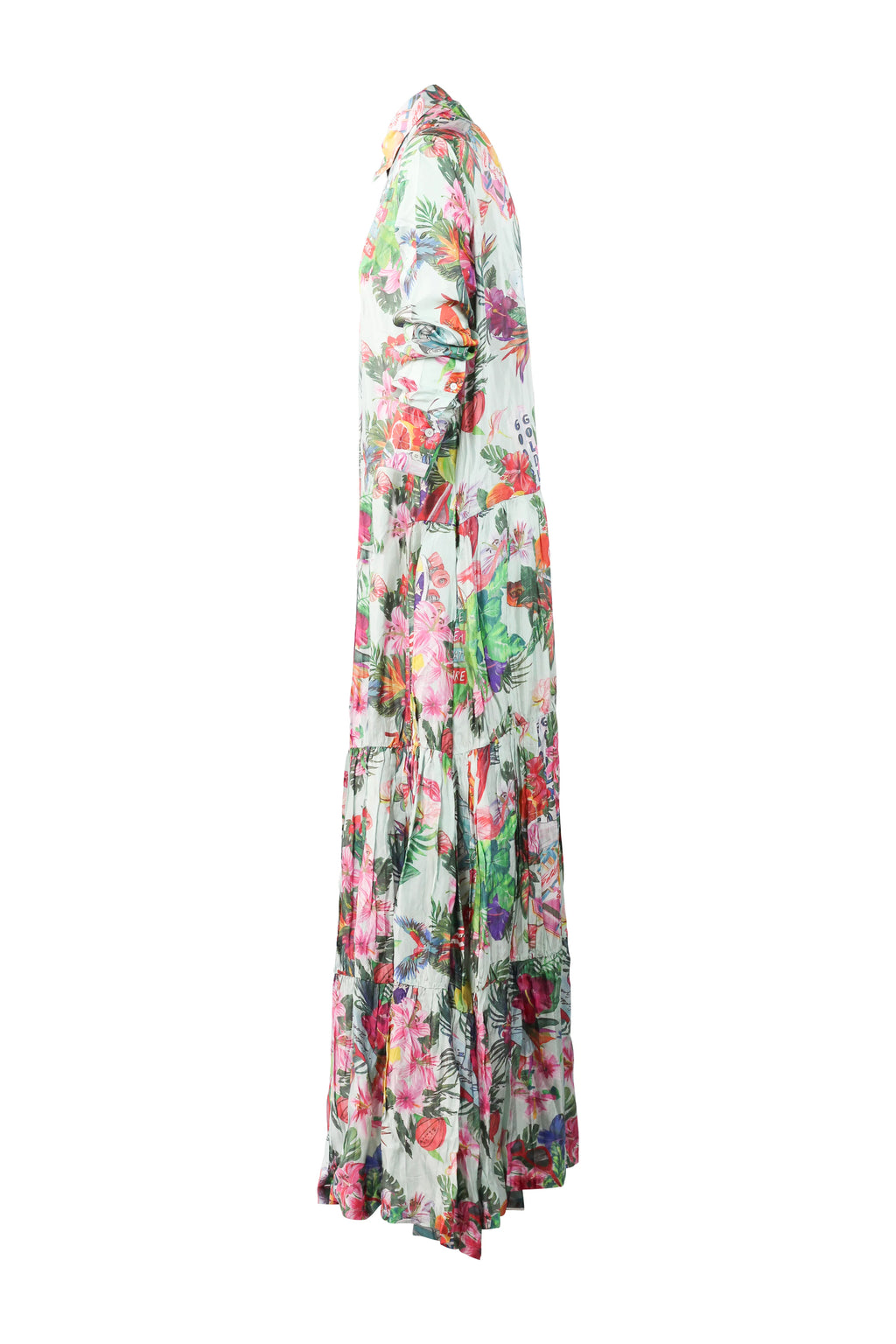 Tropical Print Tiered Maxi Shirt Dress