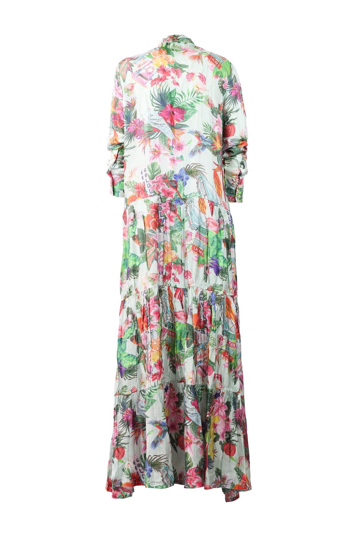 Tropical Print Tiered Maxi Shirt Dress