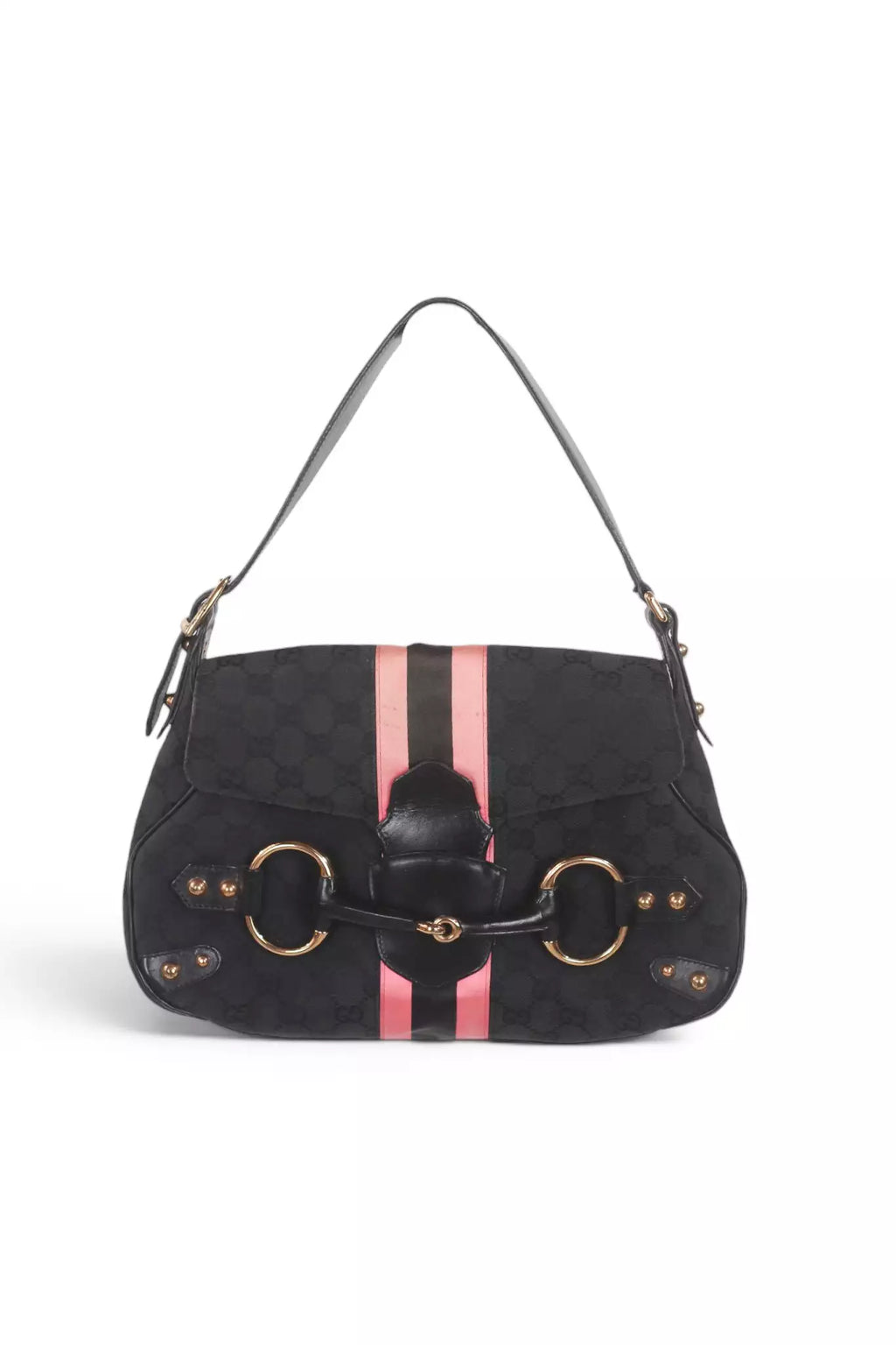 Horsebit Shoulder Bag with Web Stripe Detail