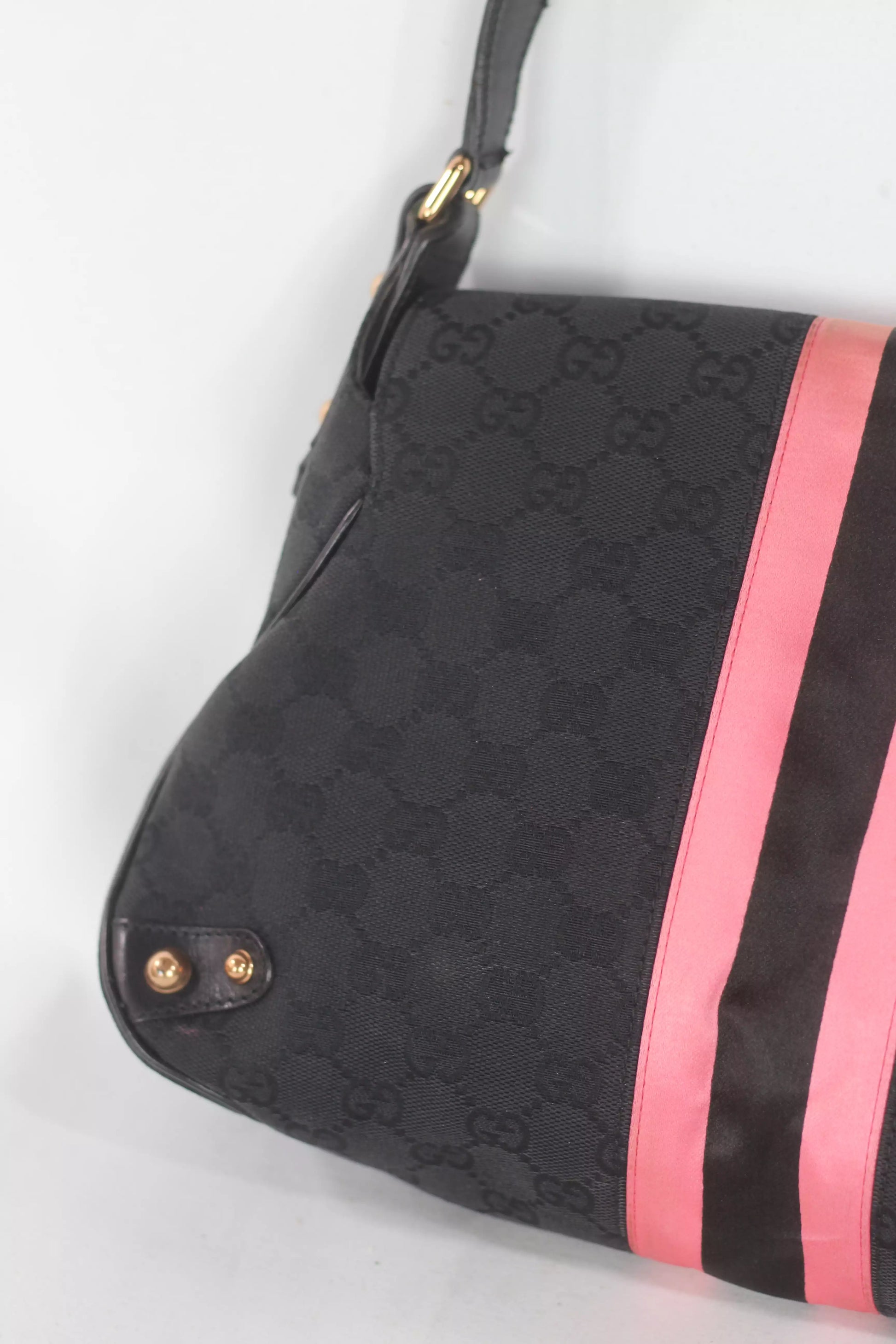 Horsebit Shoulder Bag with Web Stripe Detail