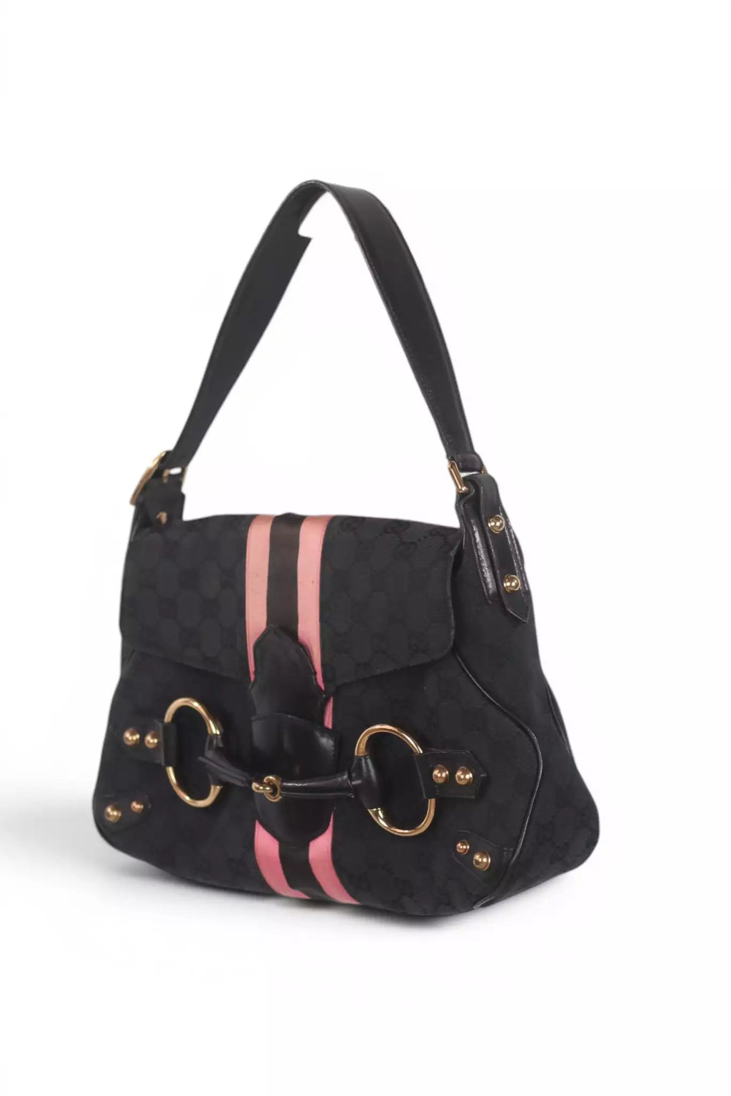 Horsebit Shoulder Bag with Web Stripe Detail