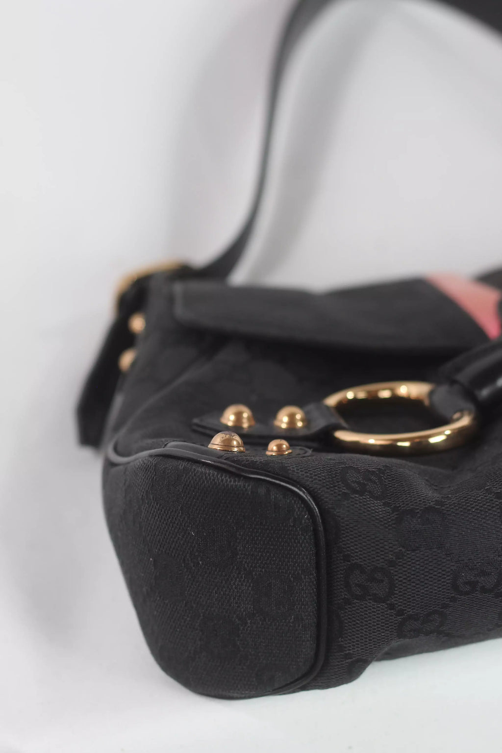 Horsebit Shoulder Bag with Web Stripe Detail