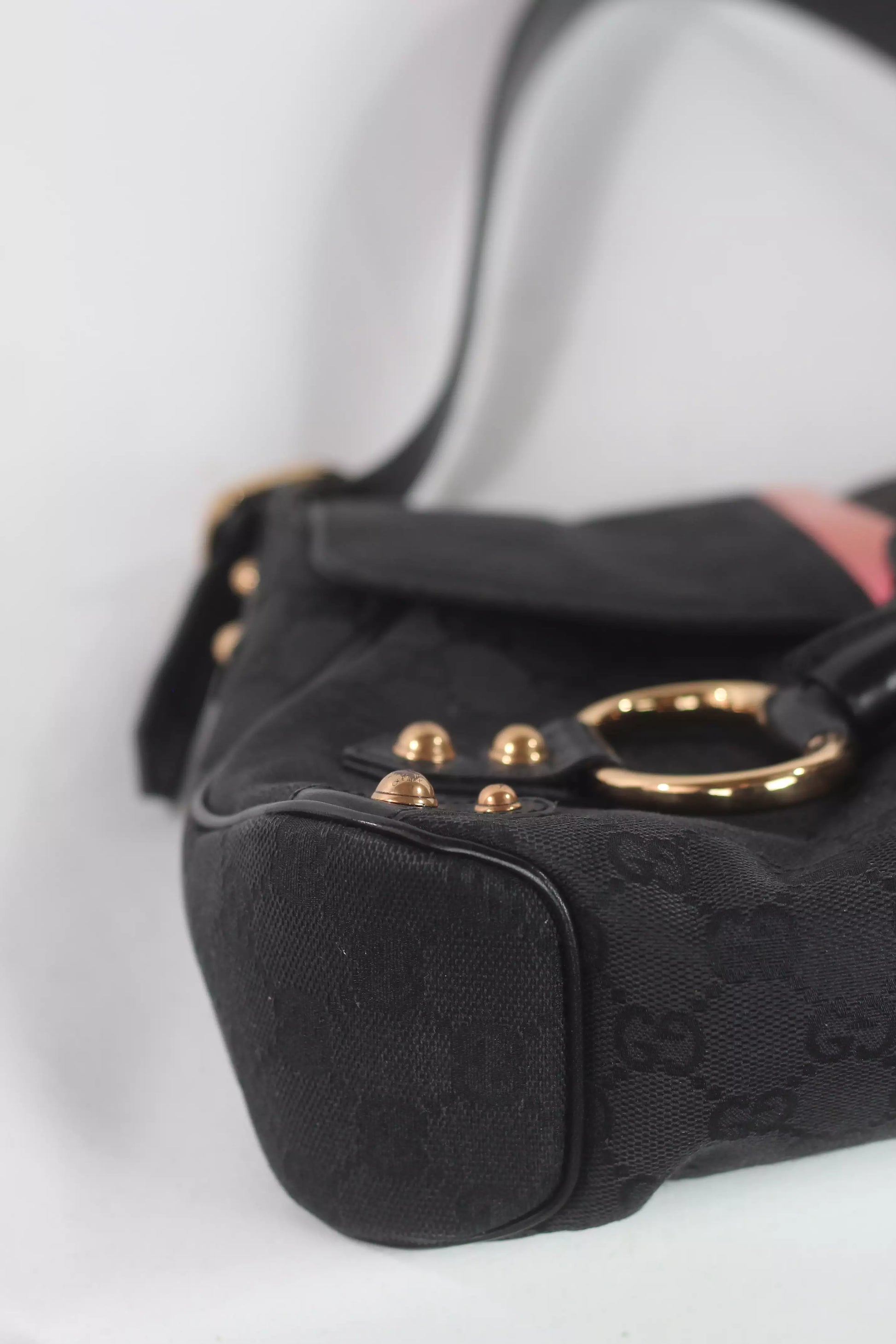 Horsebit Shoulder Bag with Web Stripe Detail
