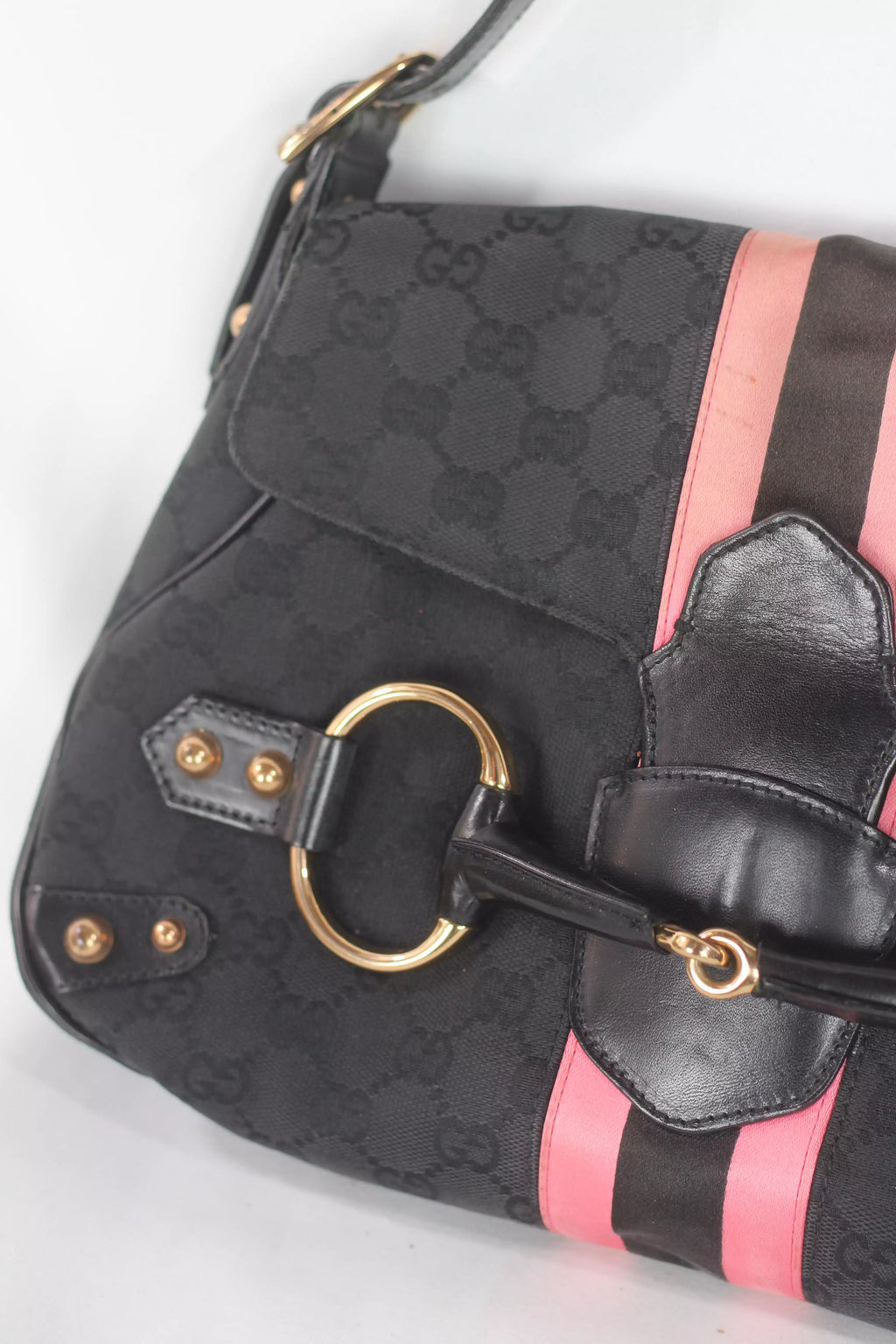 Horsebit Shoulder Bag with Web Stripe Detail