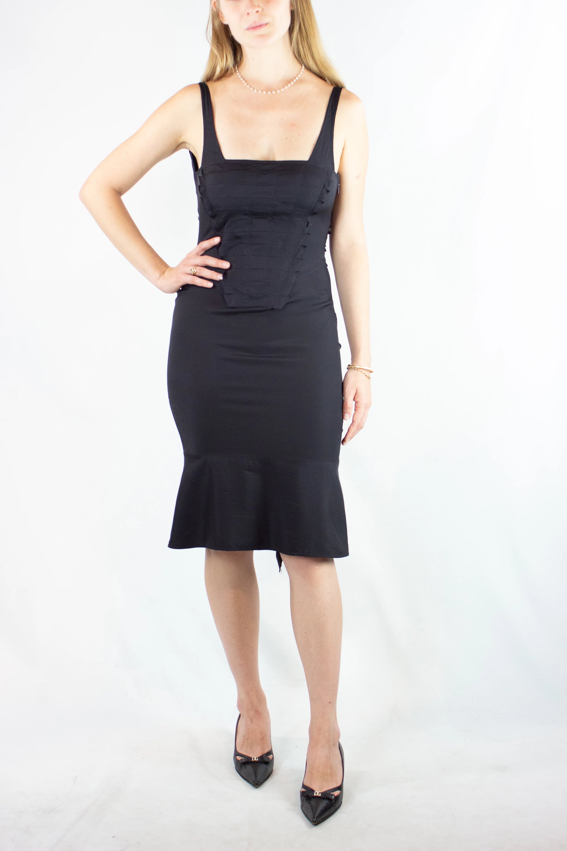 Black pleated slip dress SS2004