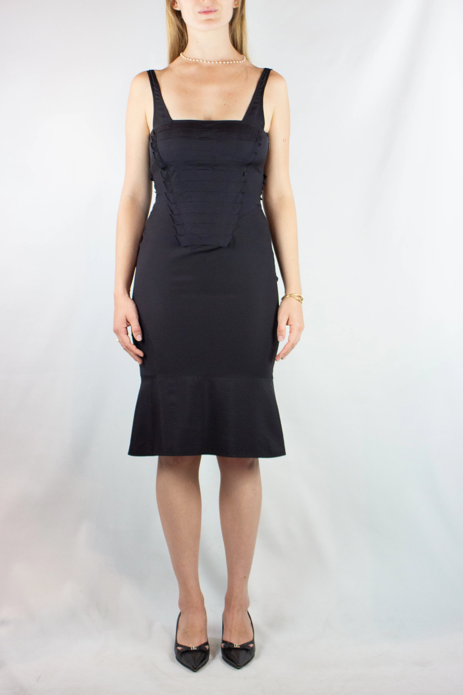 Black pleated slip dress SS2004