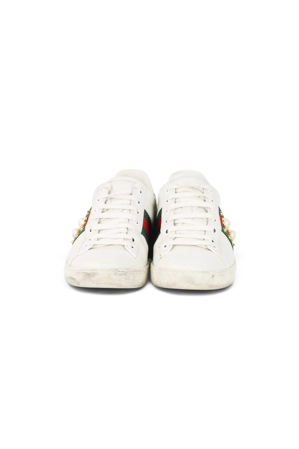 Ace Studded Pearl Web Stripe Leather Sneaker