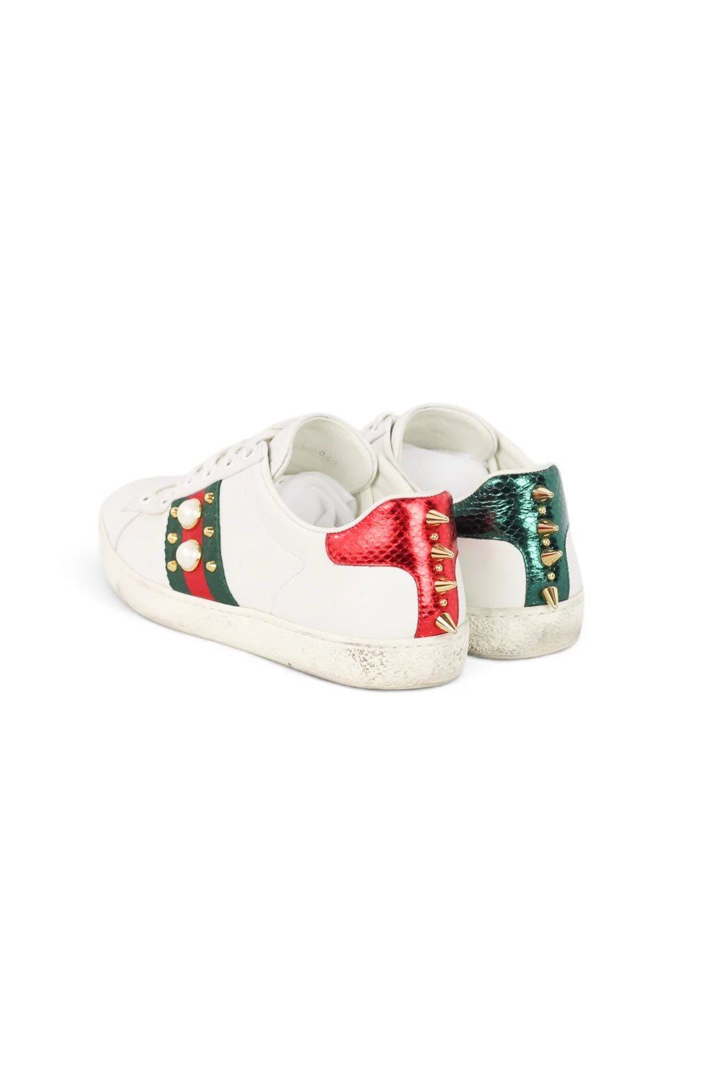 Ace Studded Pearl Web Stripe Leather Sneaker