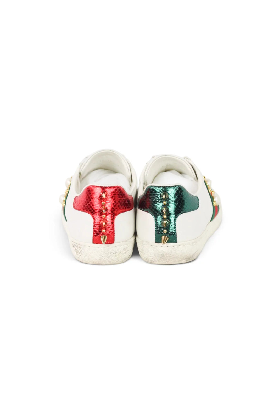 Ace Studded Pearl Web Stripe Leather Sneaker