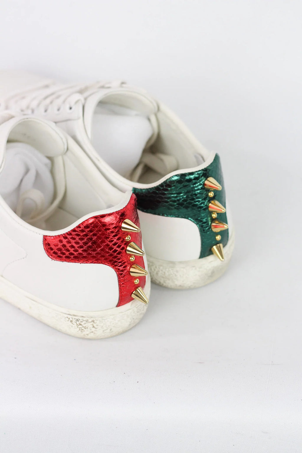 Ace Studded Pearl Web Stripe Leather Sneaker