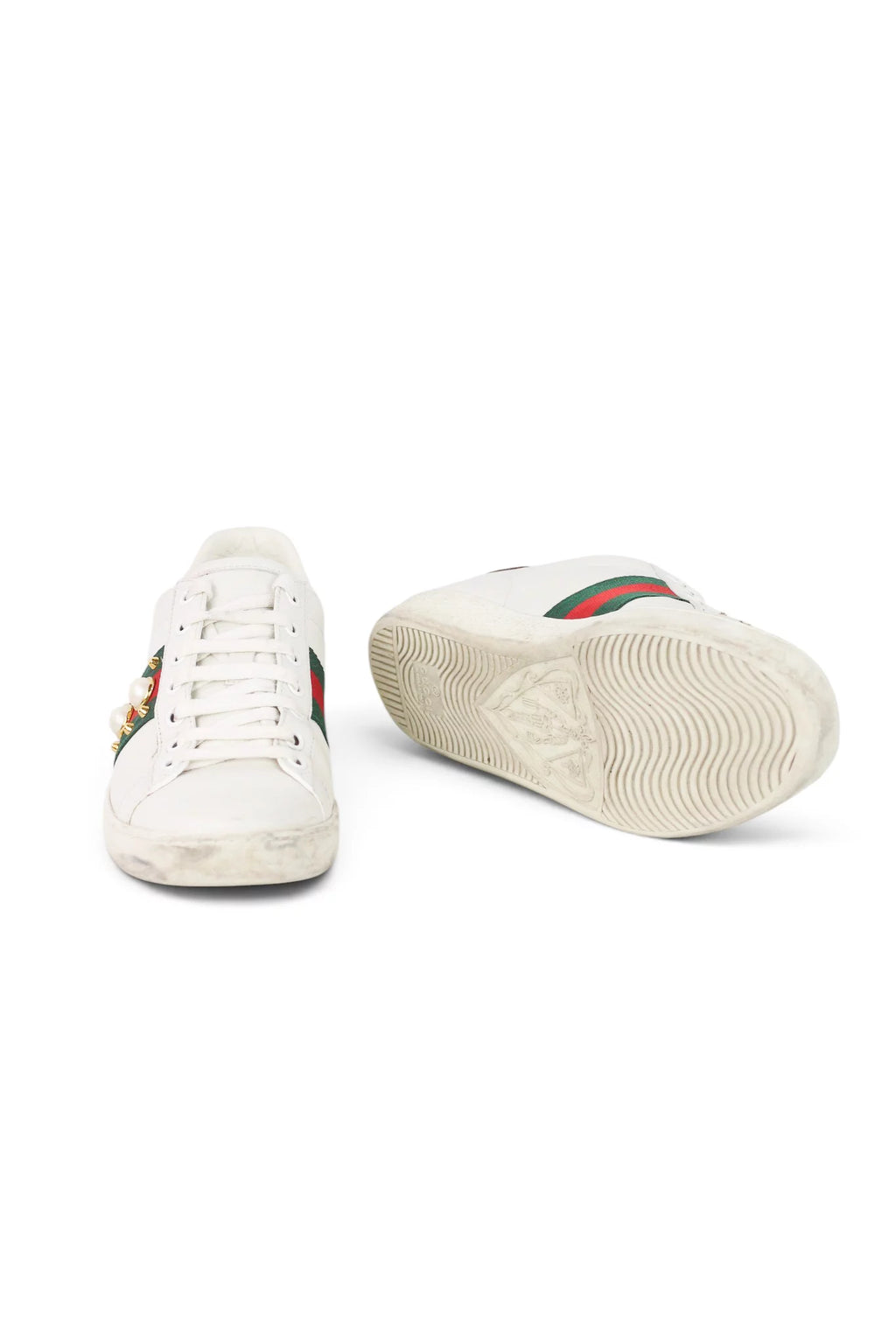 Ace Studded Pearl Web Stripe Leather Sneaker
