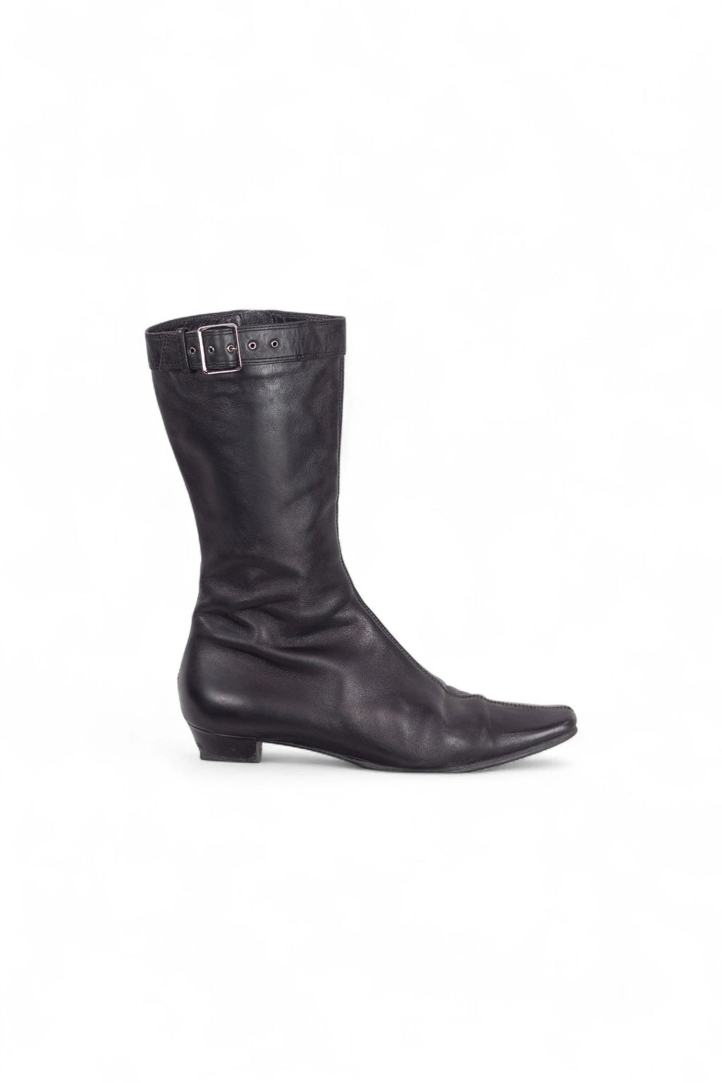 Black Leather Pointed Ankle Boots FW2001