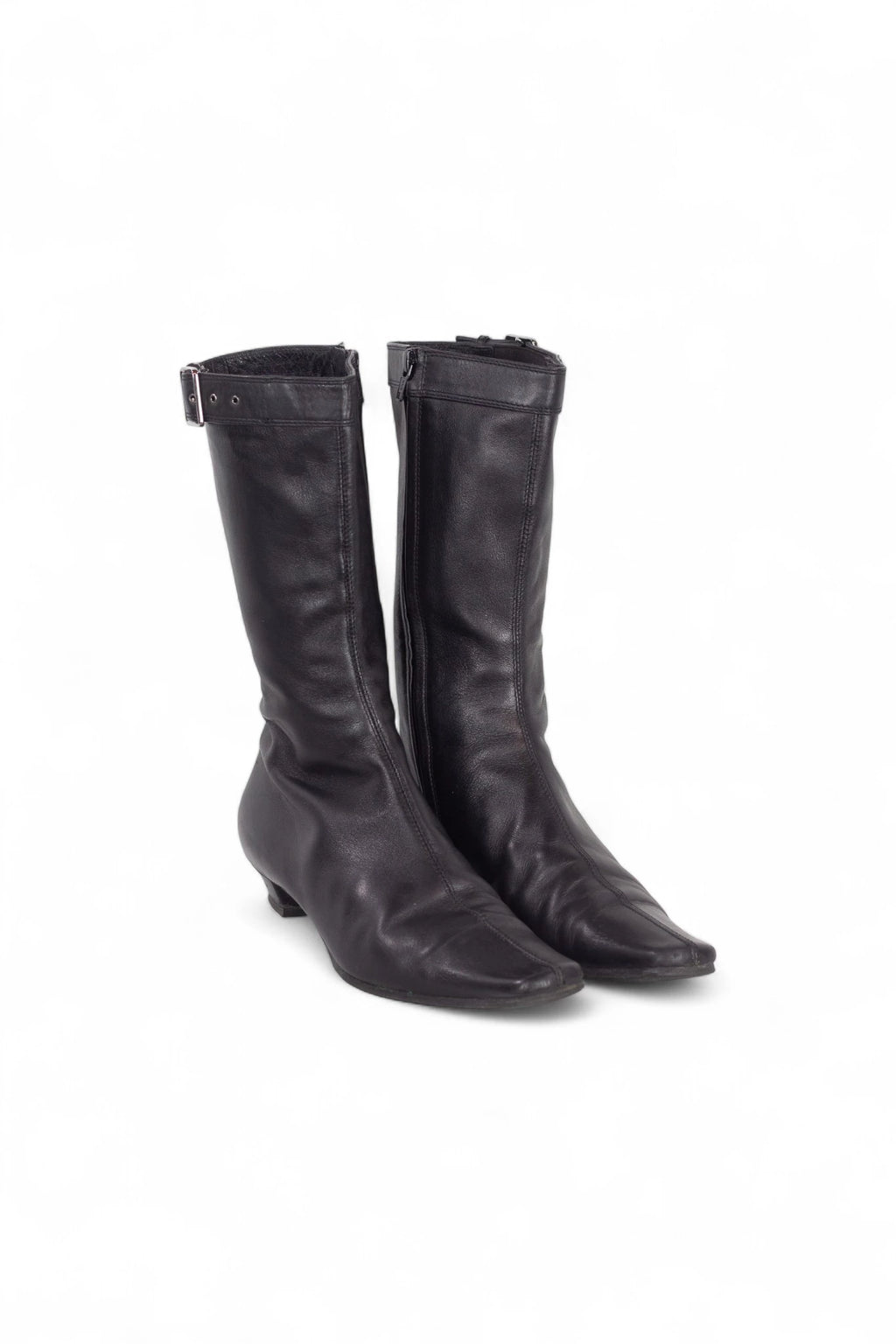 Black Leather Pointed Ankle Boots FW2001