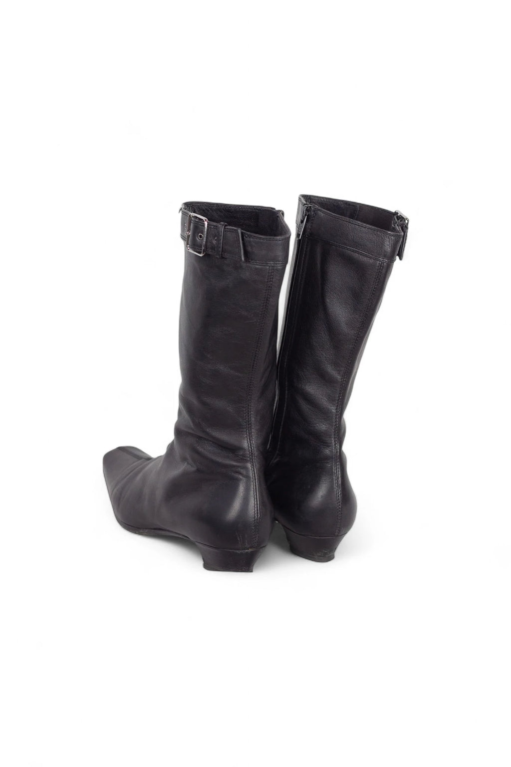 Black Leather Pointed Ankle Boots FW2001