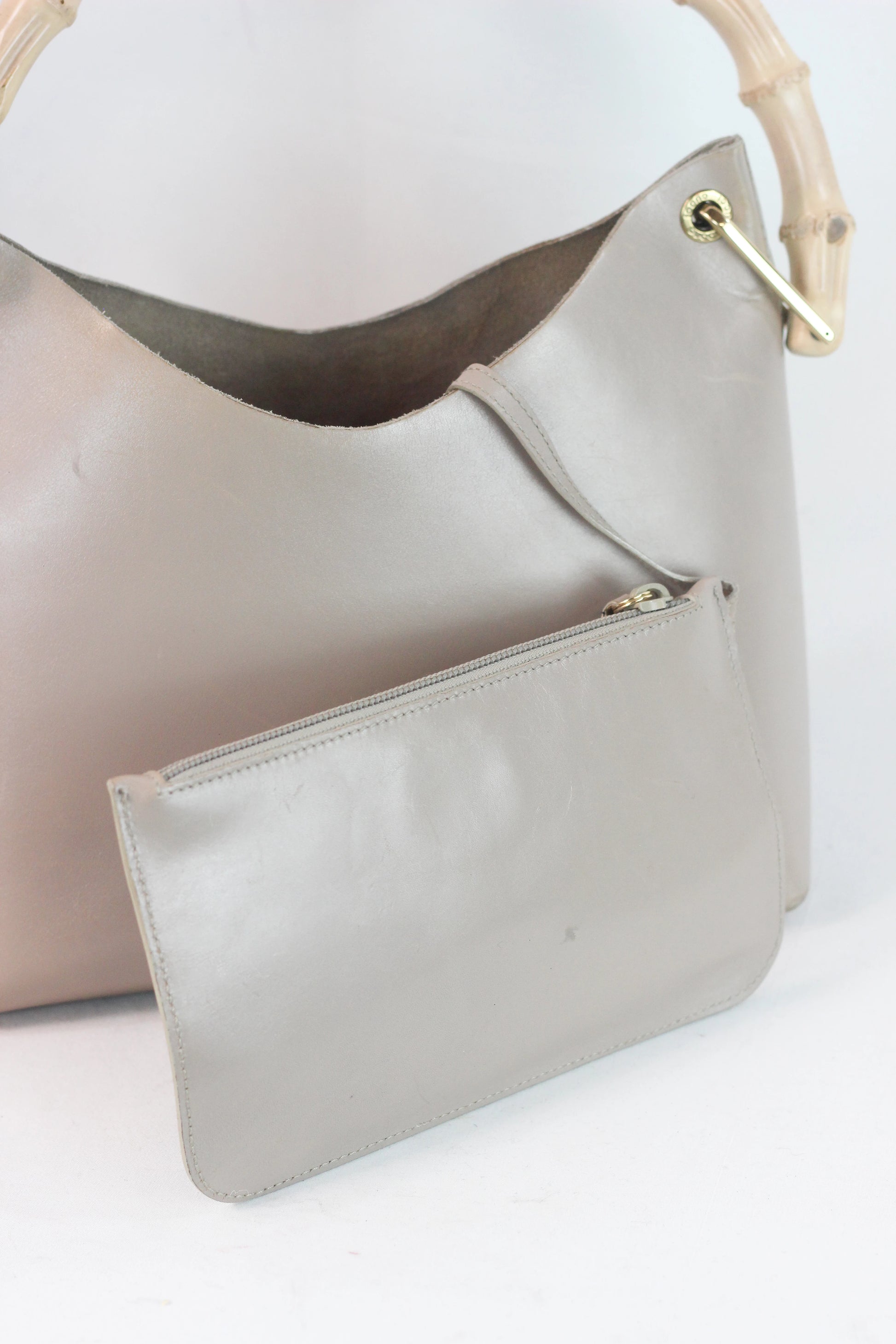 Taupe Bamboo Bucket Bag