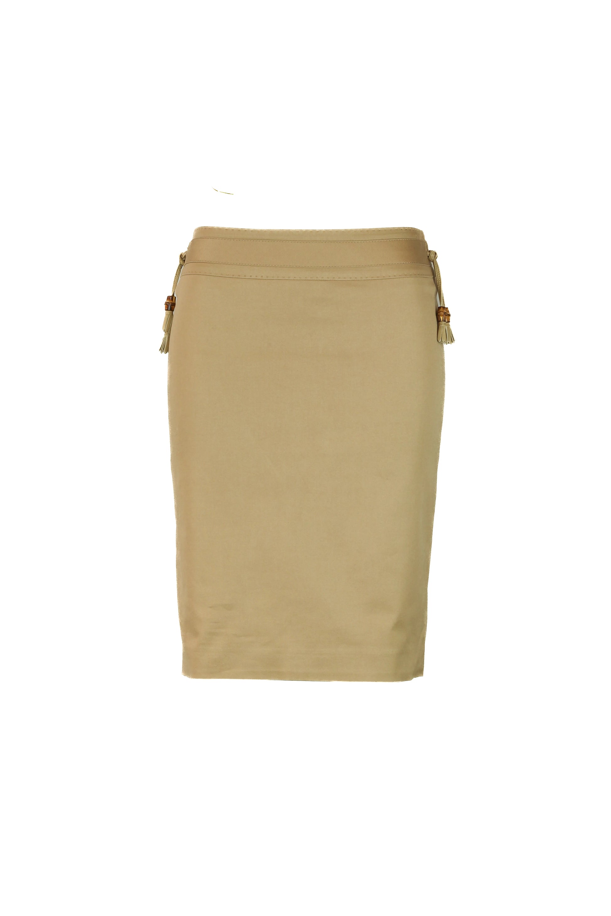 Beige pencil skirt with bamboo tassel detail