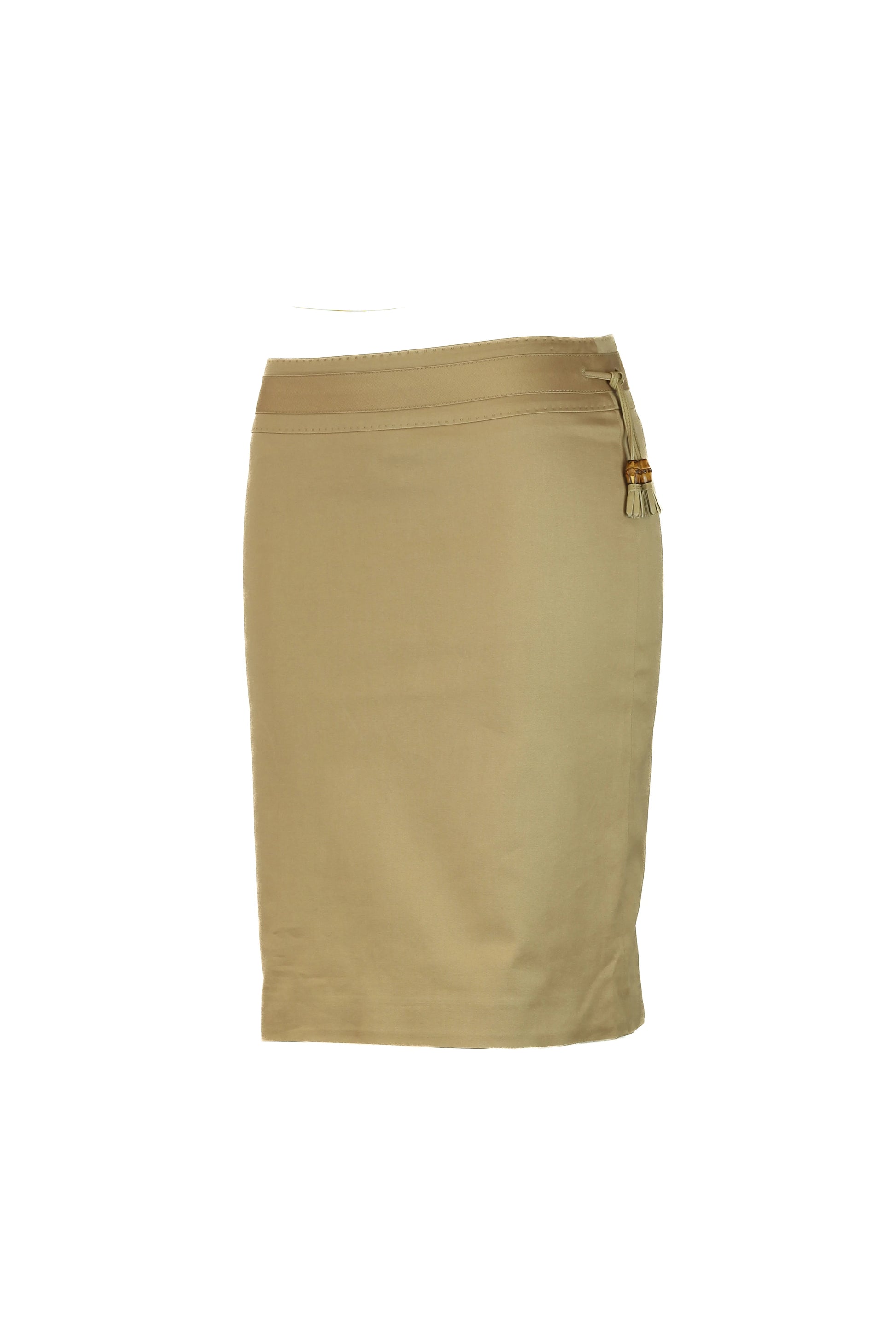 Beige pencil skirt with bamboo tassel detail