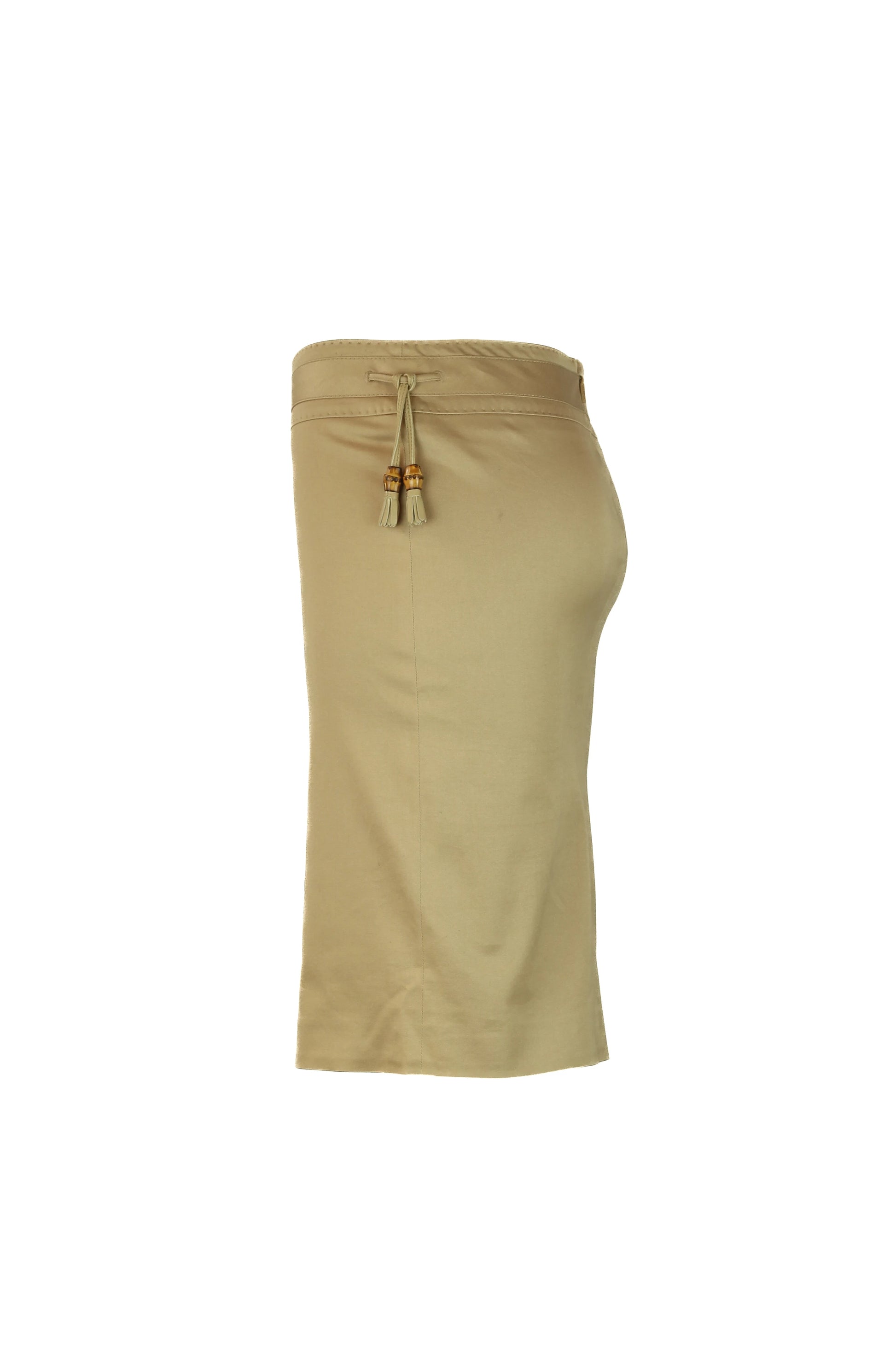 Beige pencil skirt with bamboo tassel detail
