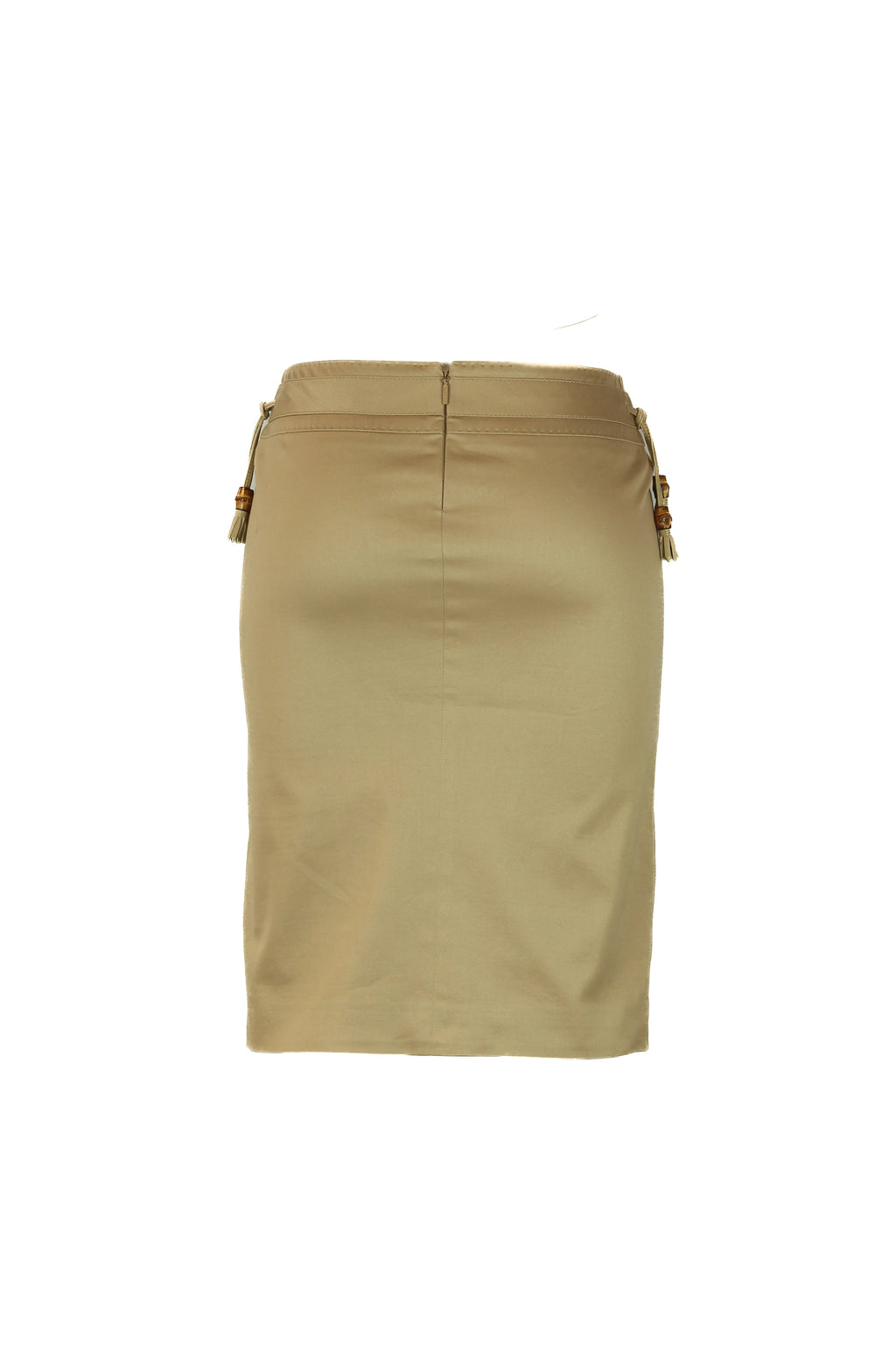Beige pencil skirt with bamboo tassel detail