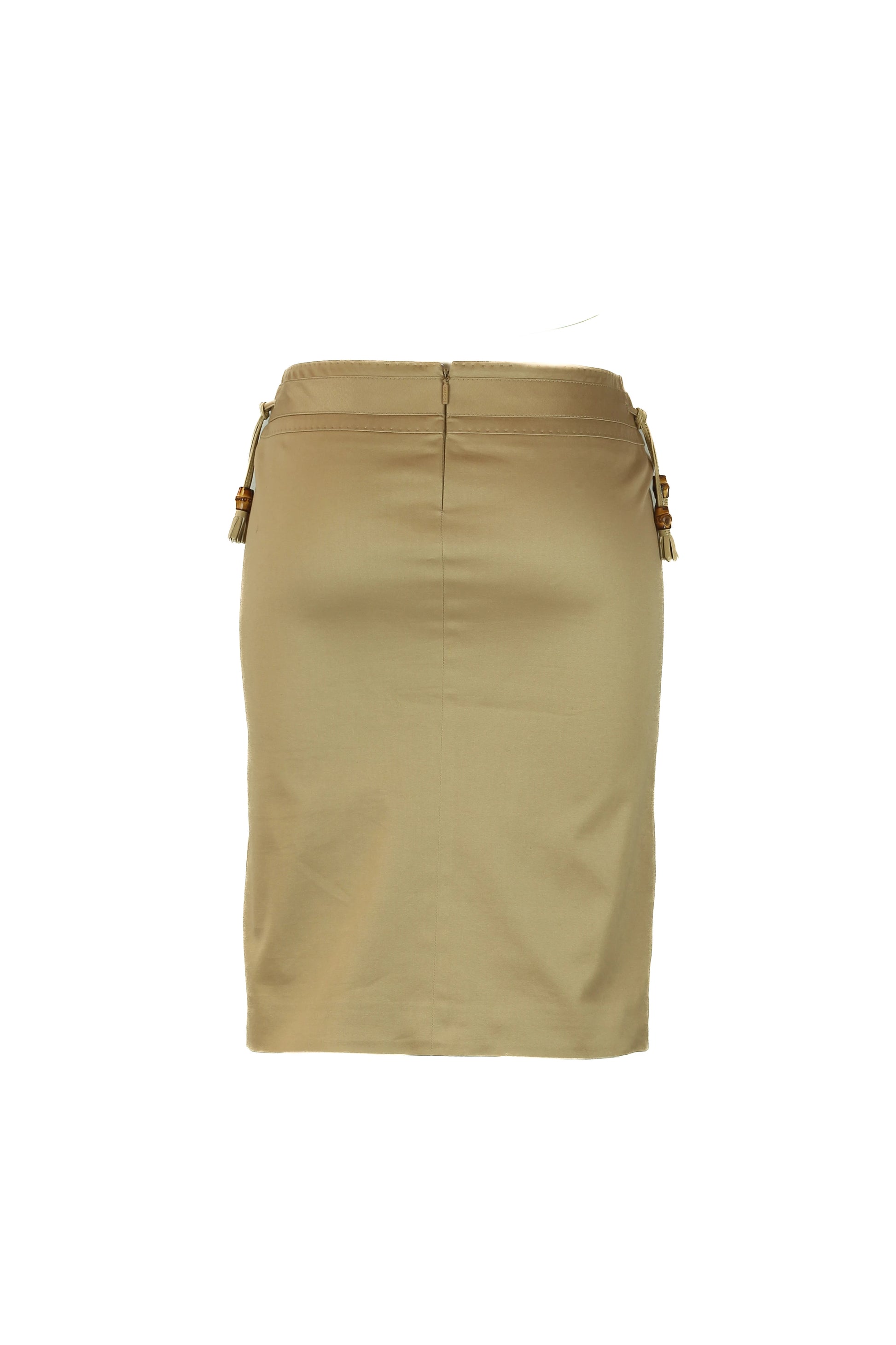 Beige pencil skirt with bamboo tassel detail