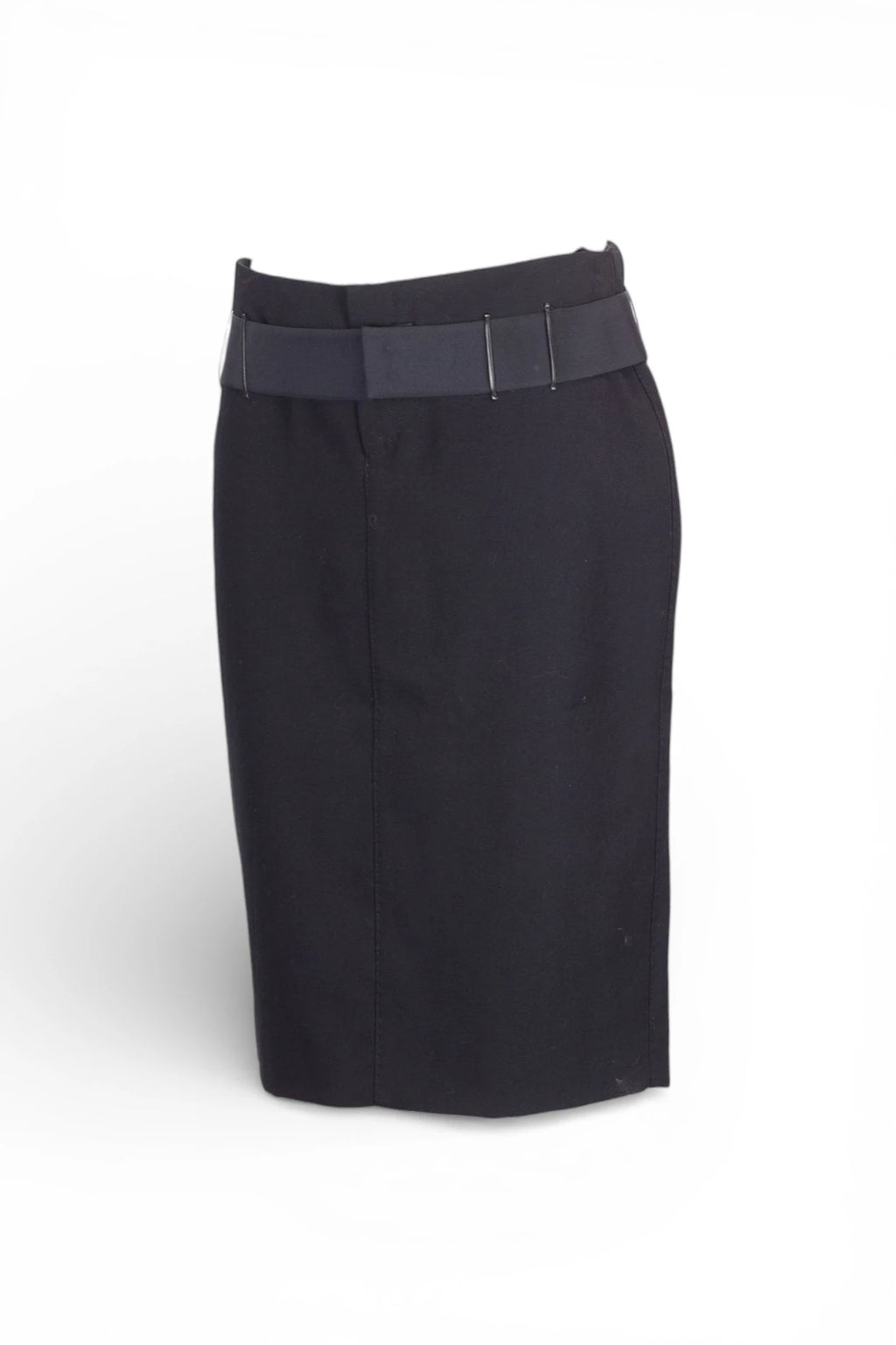 Wool Pencil Skirt with Grosgrain Belt