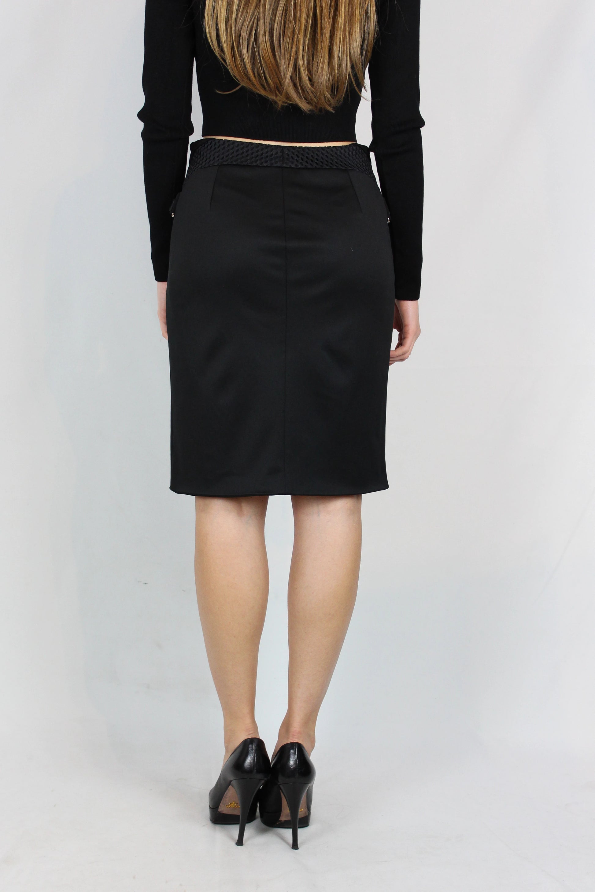 Pencil skirt with belts and perforated side panels SS2010