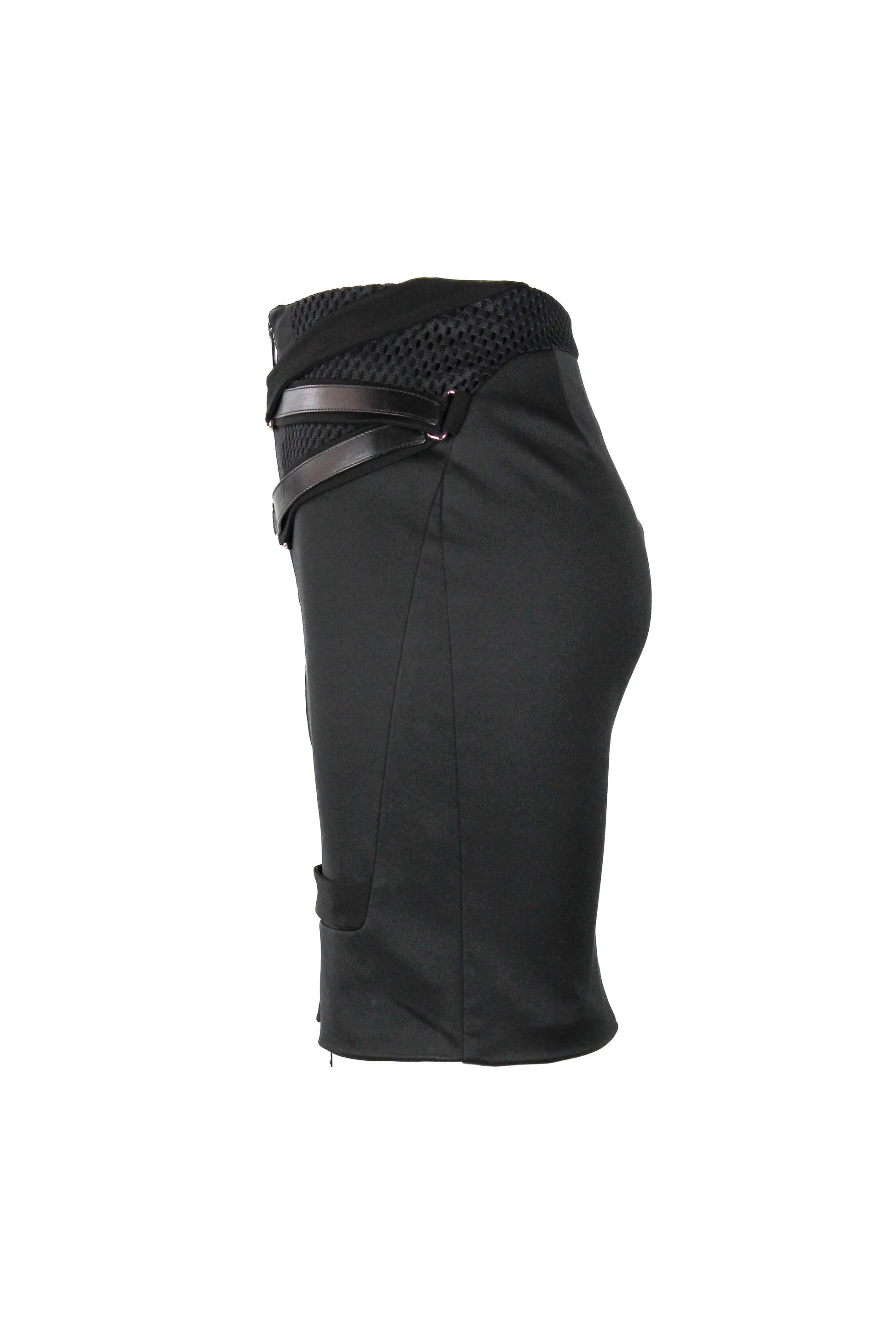 Pencil skirt with belts and perforated side panels SS2010