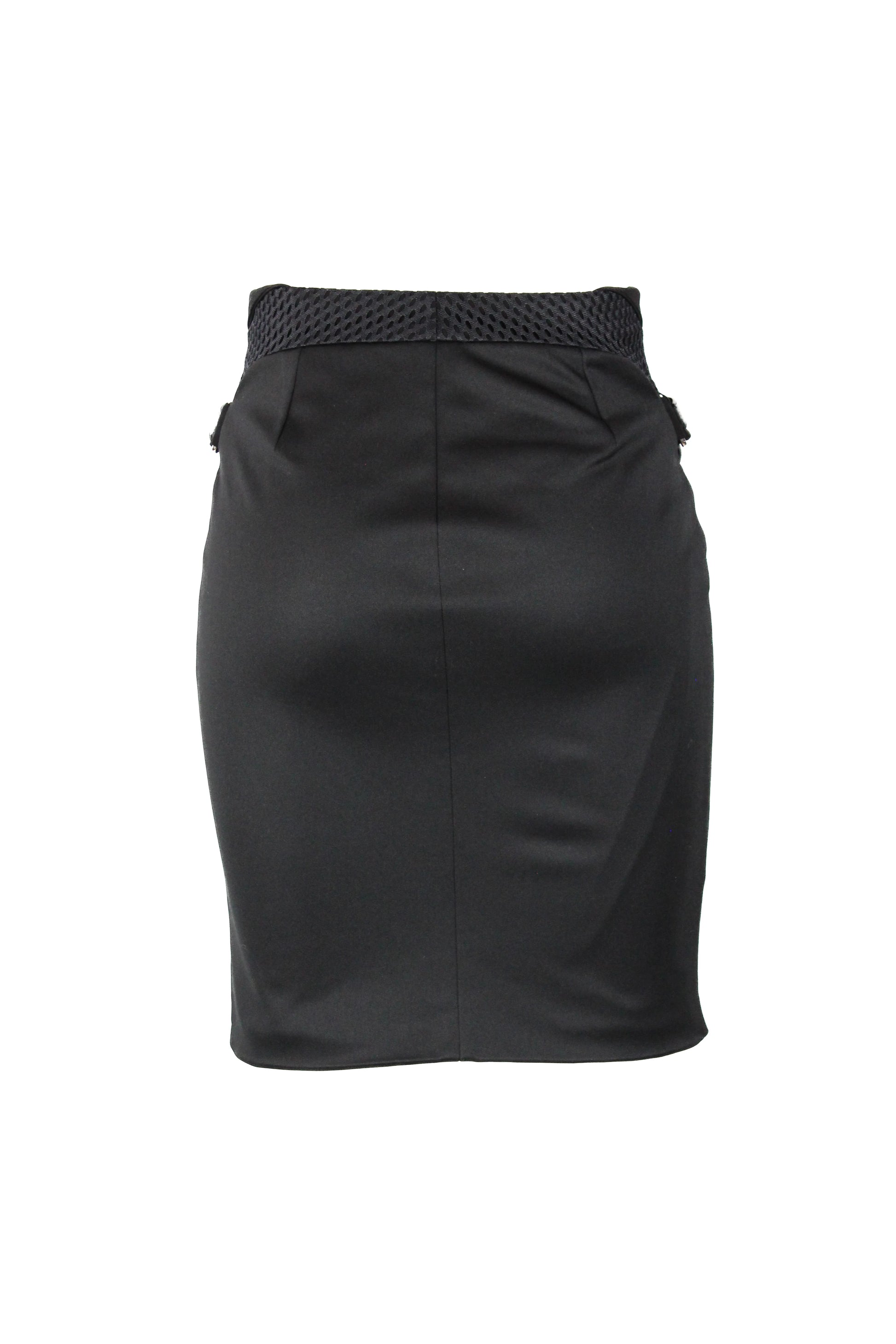 Pencil skirt with belts and perforated side panels SS2010