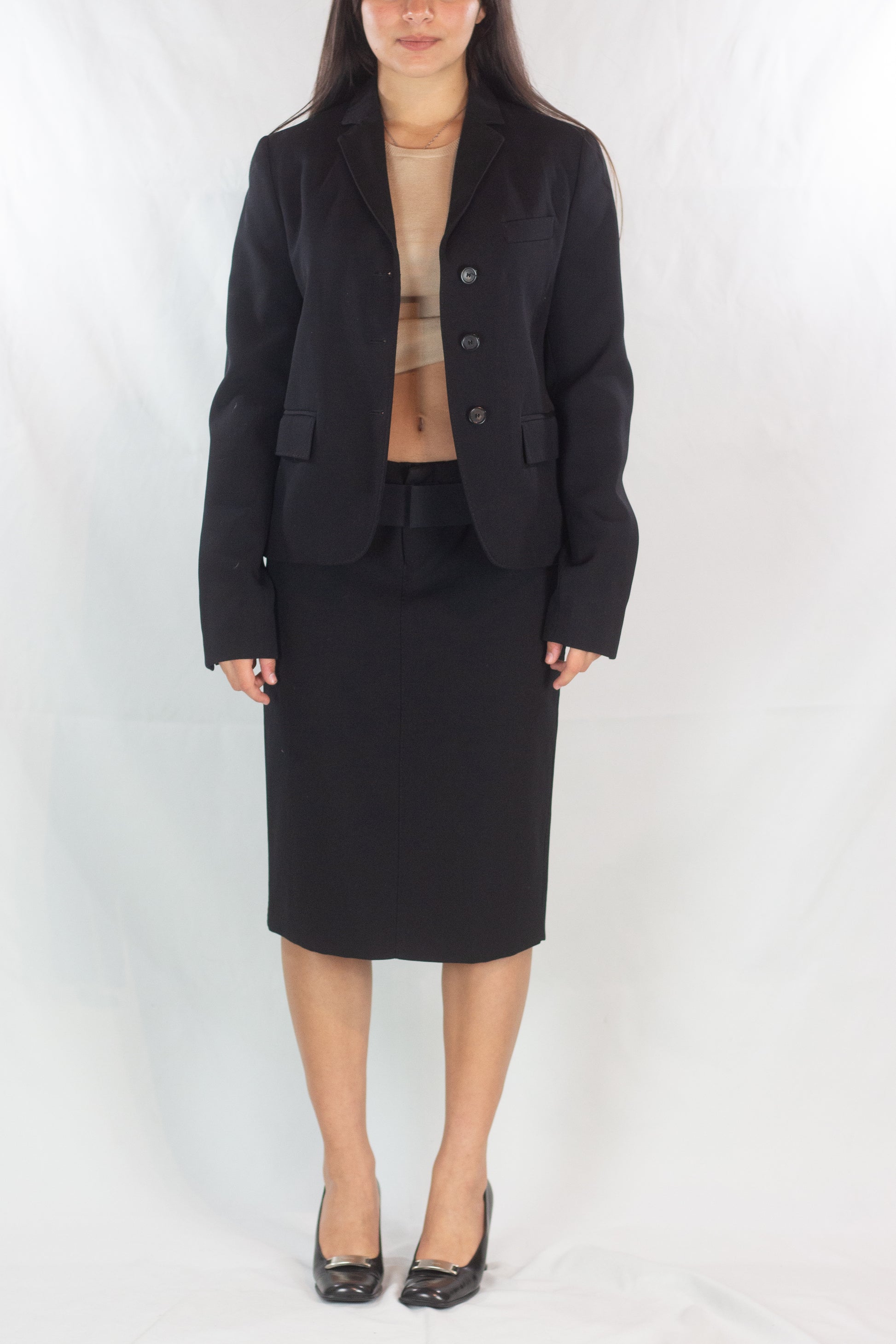 Wool Pencil Skirt with Grosgrain Belt