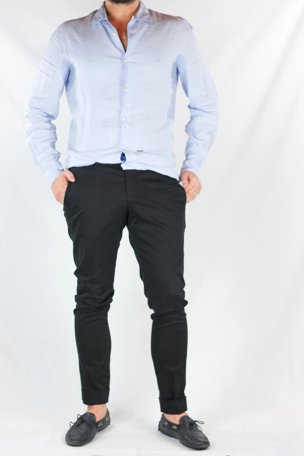 Black Cuffed Cotton Tailored Trousers