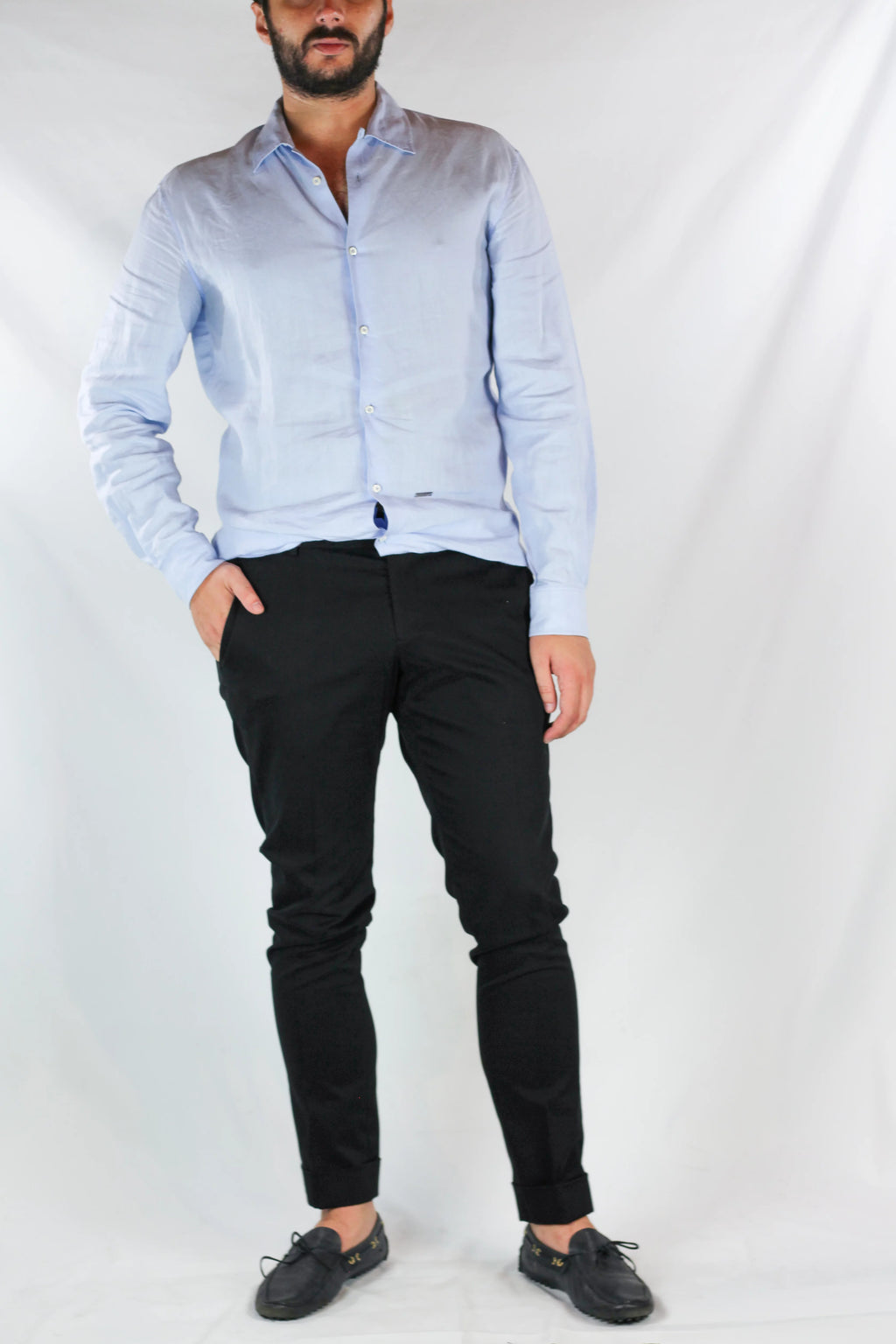 Black Cuffed Cotton Tailored Trousers
