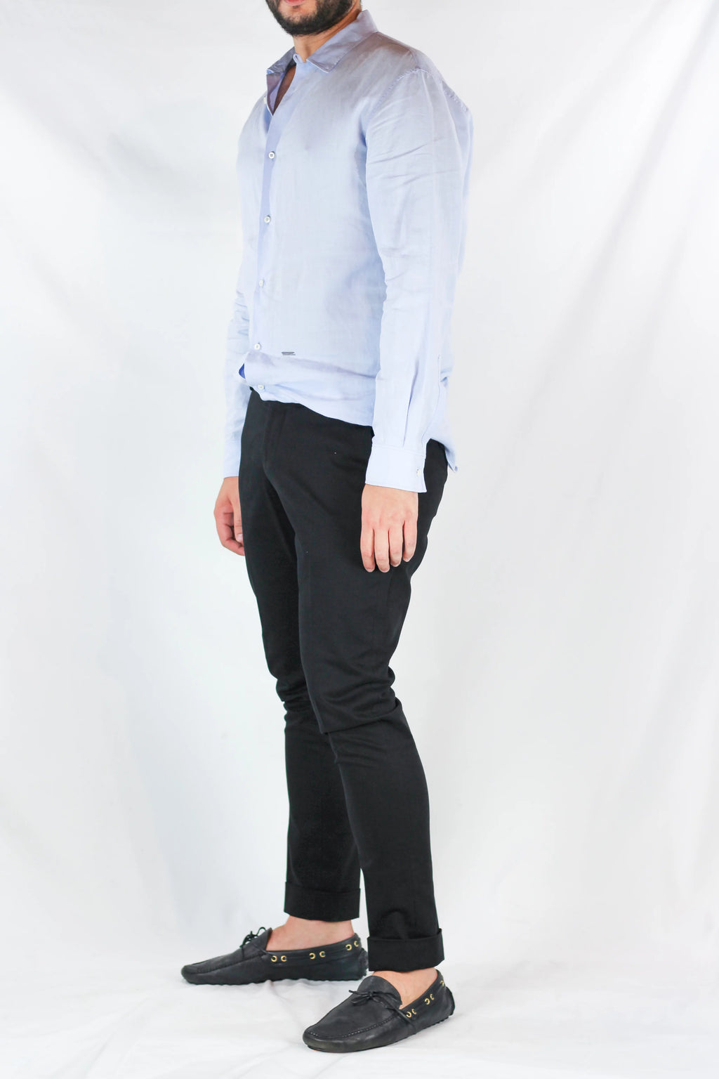 Black Cuffed Cotton Tailored Trousers