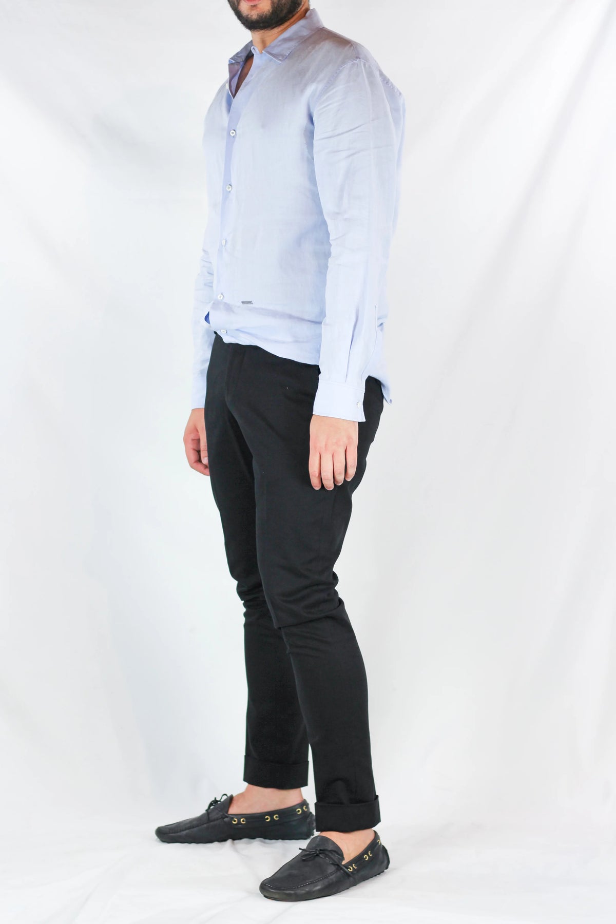 Black Cuffed Cotton Tailored Trousers